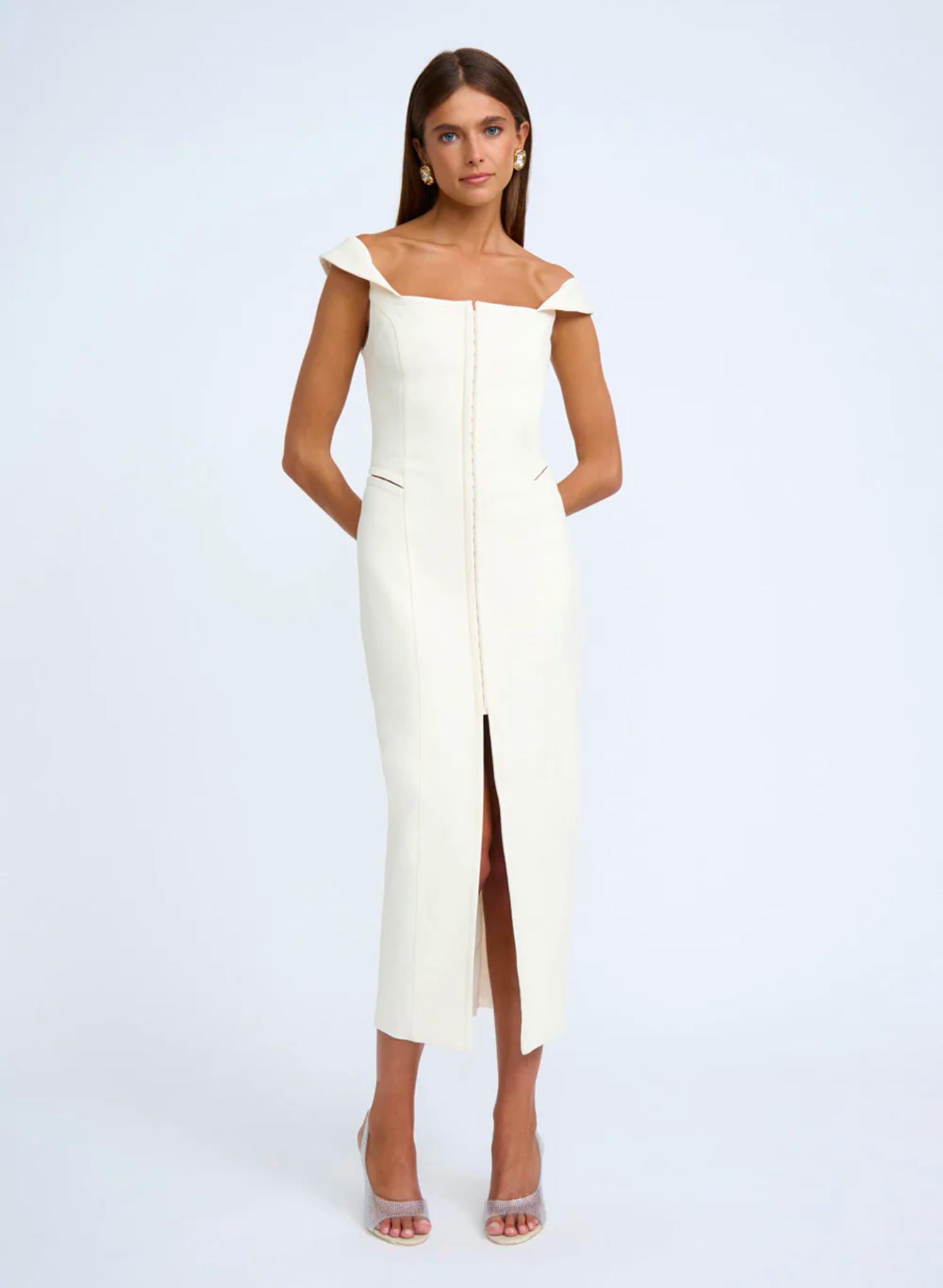 PALMONA PANEL MIDI DRESS - CRÉME