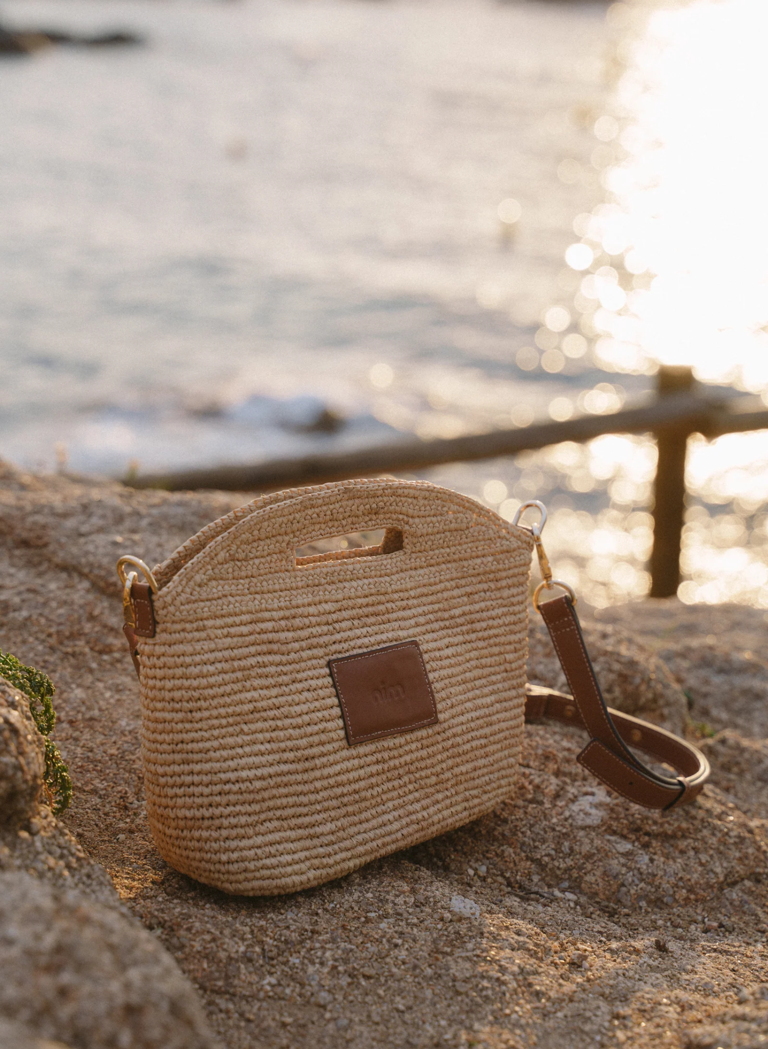 Leather Trimmed Raffia Mini