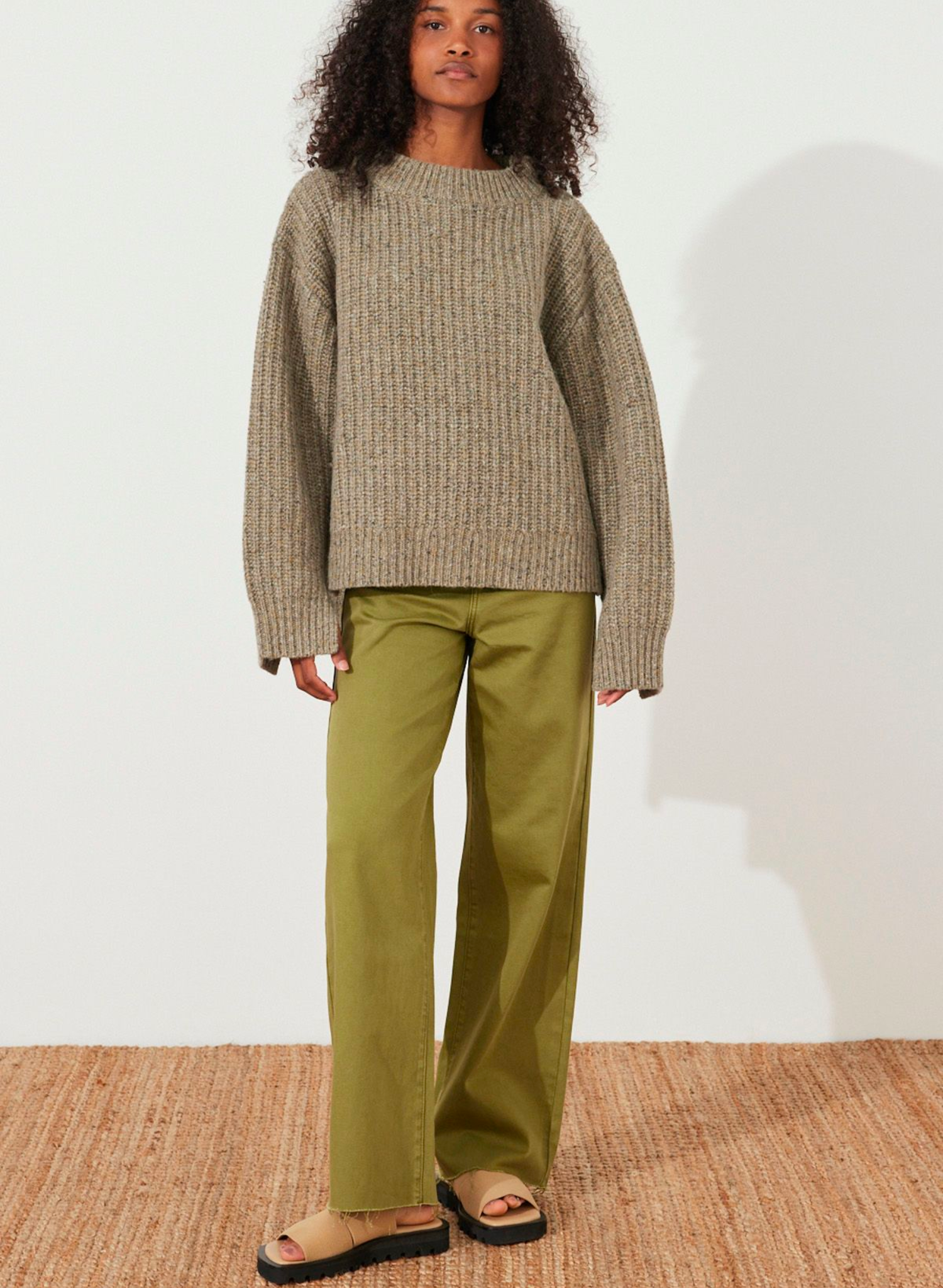 Olive Merino Wool Blend Knit Jumper