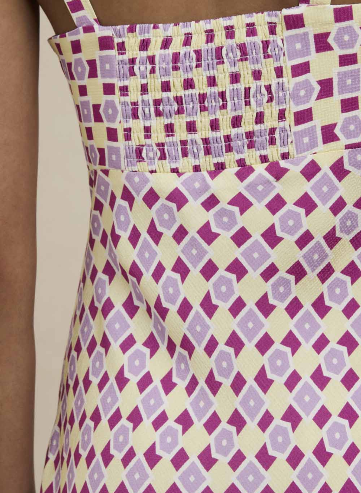 Zinnia Geo Bias Midi Dress - Berry Lilac Yellow