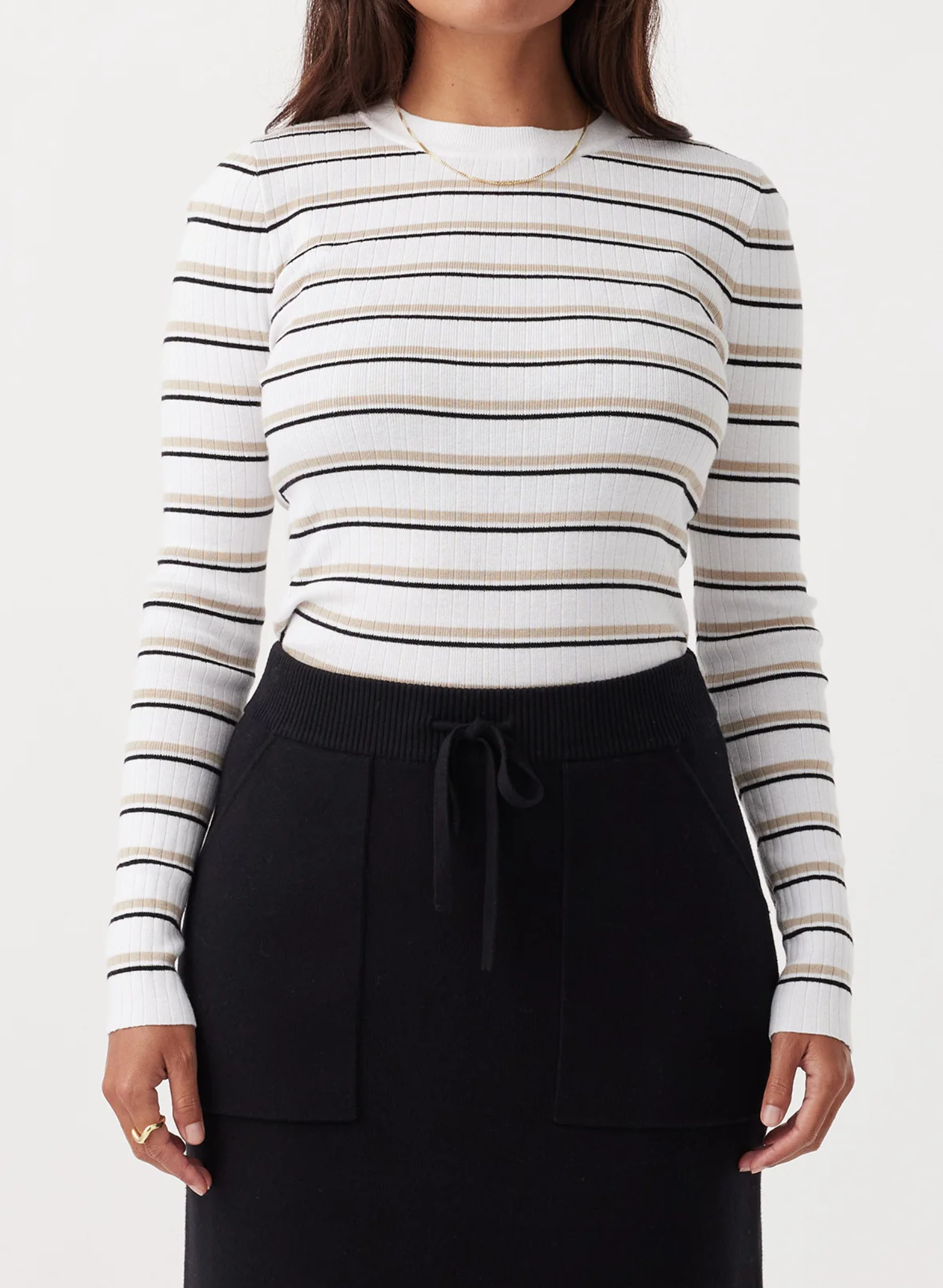 Romi Stripe Long Sleeve Top - Cream & Taupe