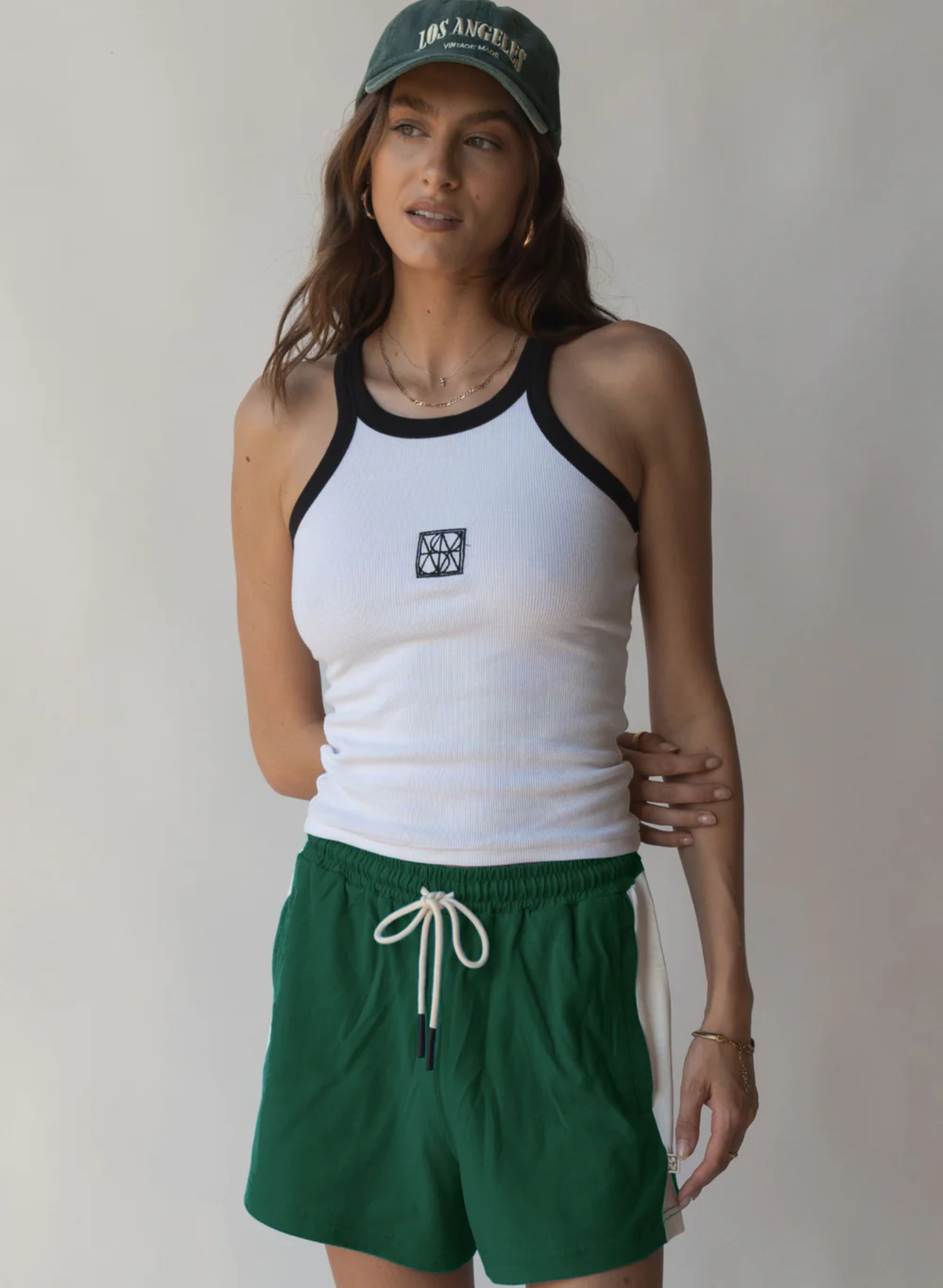 Monogram Contrast Tank in Snow