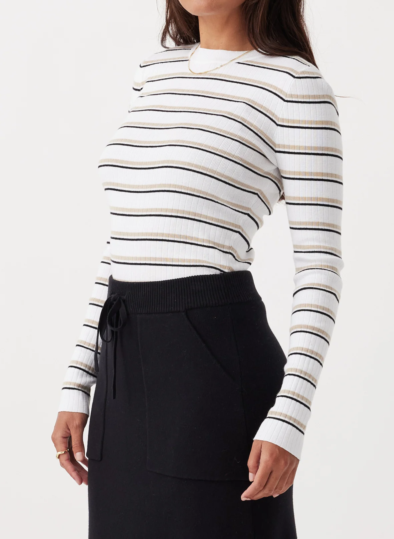 Romi Stripe Long Sleeve Top - Cream & Taupe