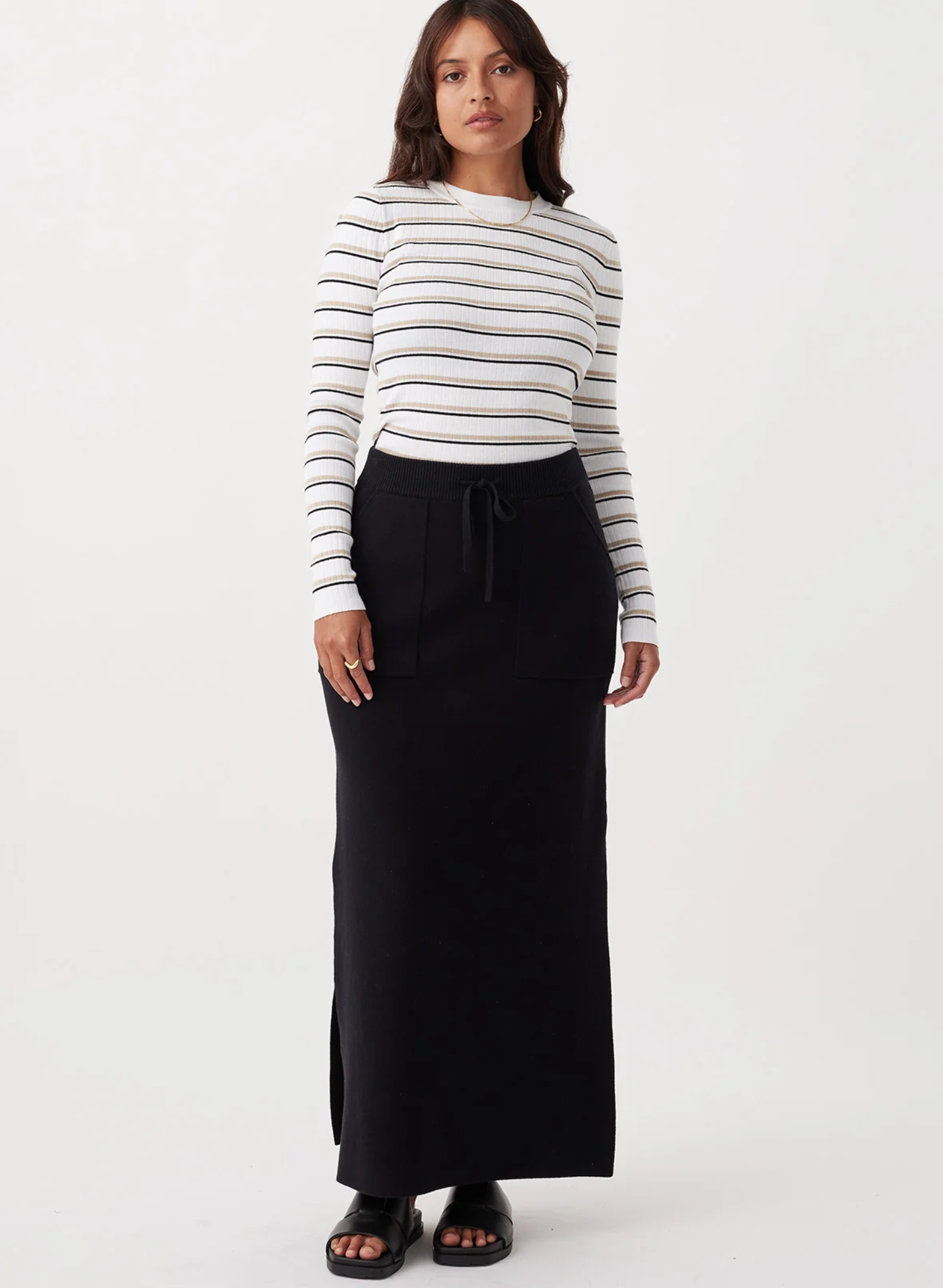 Romi Stripe Long Sleeve Top - Cream & Taupe