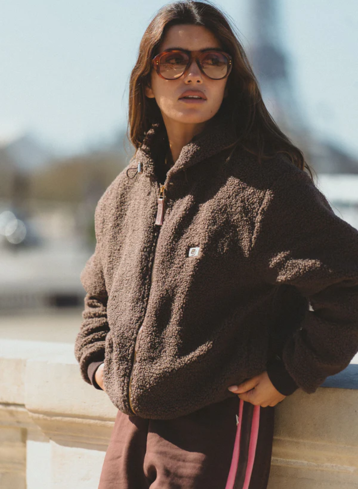 AJ Sherpa Hooded Jacket Dark Chocolate