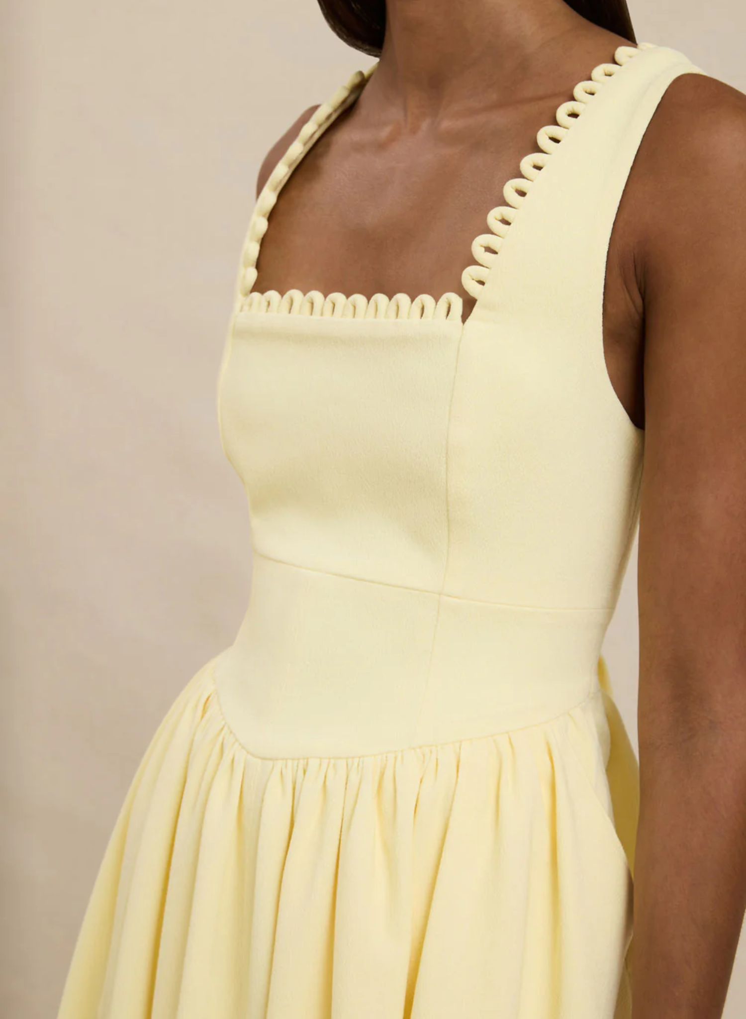 Nova Scallop Midi Dress - Lemon