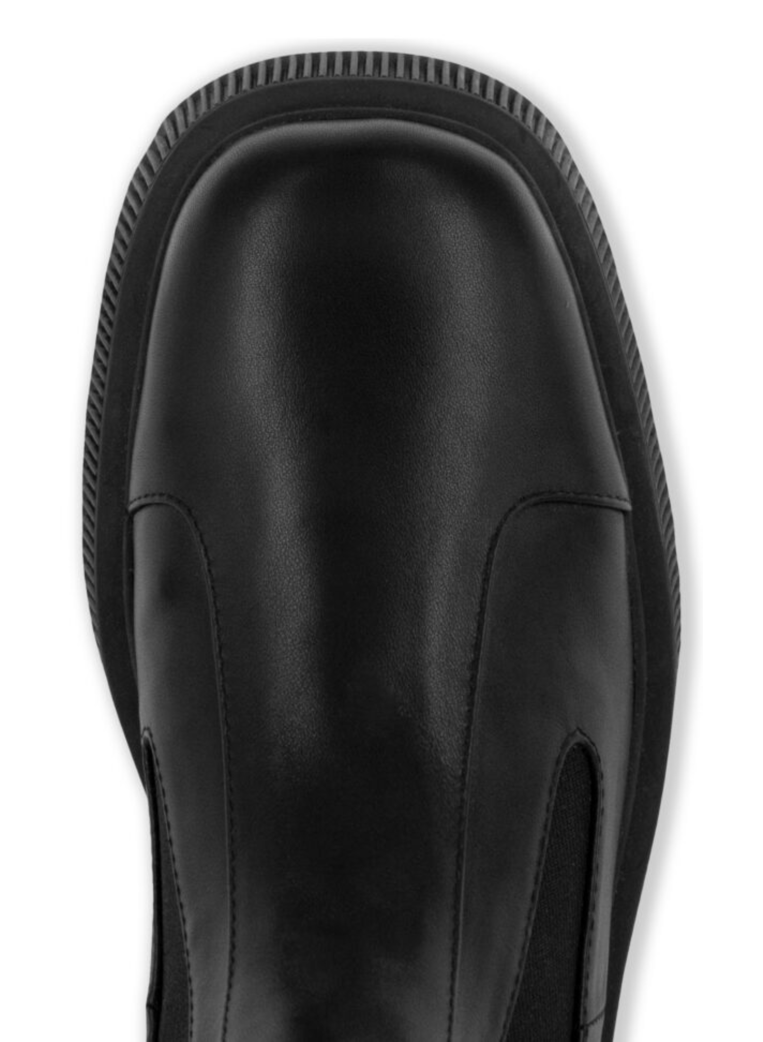 Ebony soft calf ankle boot, featuring a chunky rubber sole, elasticated sides and rounded toe. Ebony Soft Calf Leather Upper Leather Lining Rubber Sole Heel Height: 50mm approx.