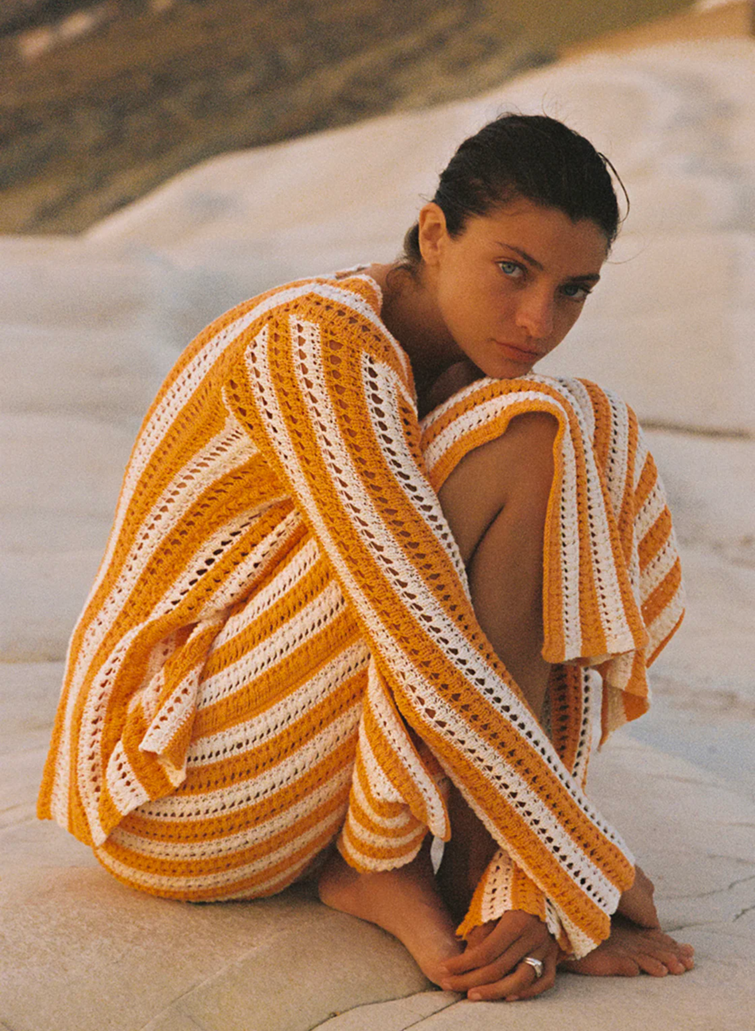 Golden Stripe Cotton Knit Top