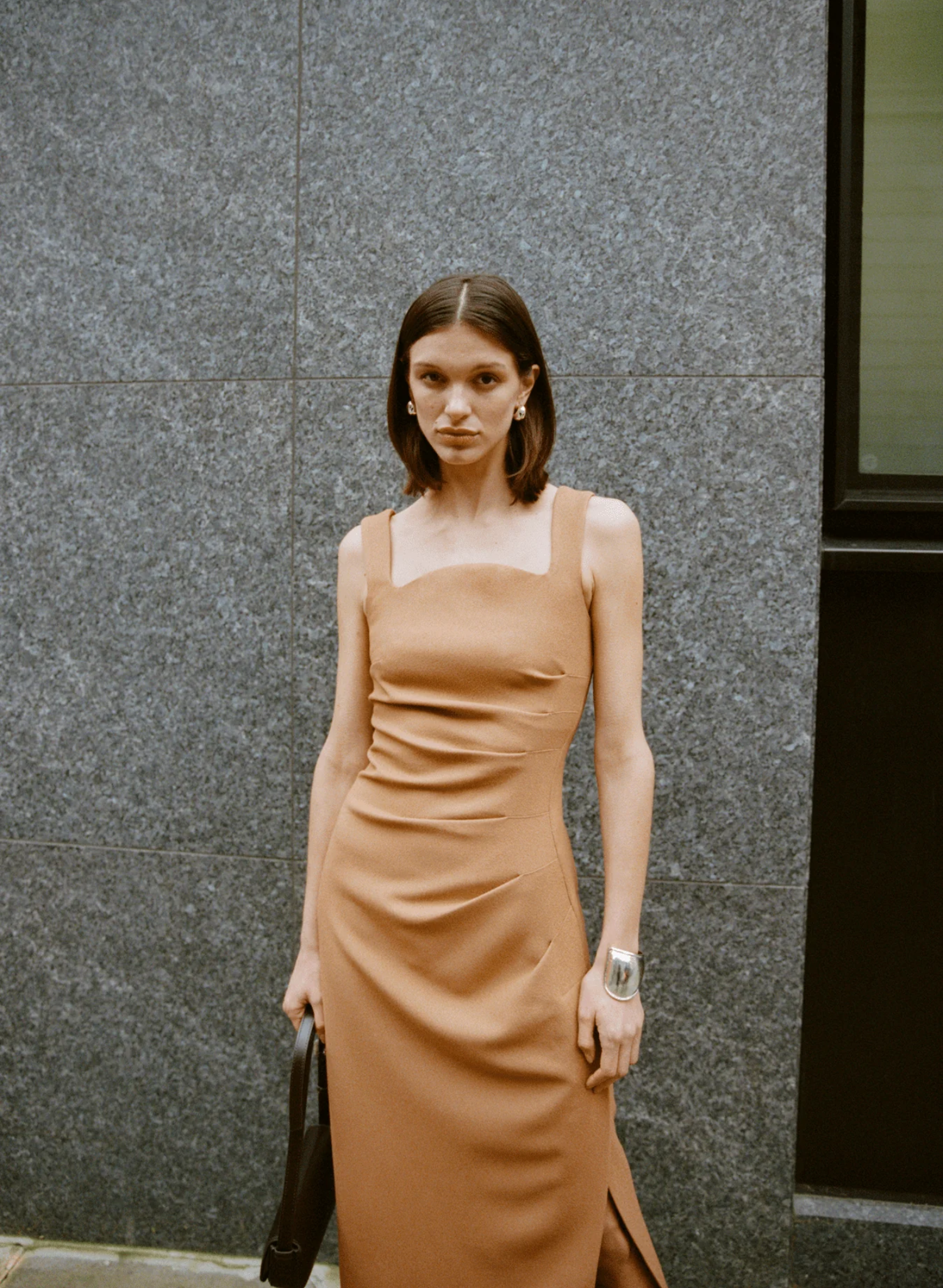 Enigma Tuck Dress- Camel