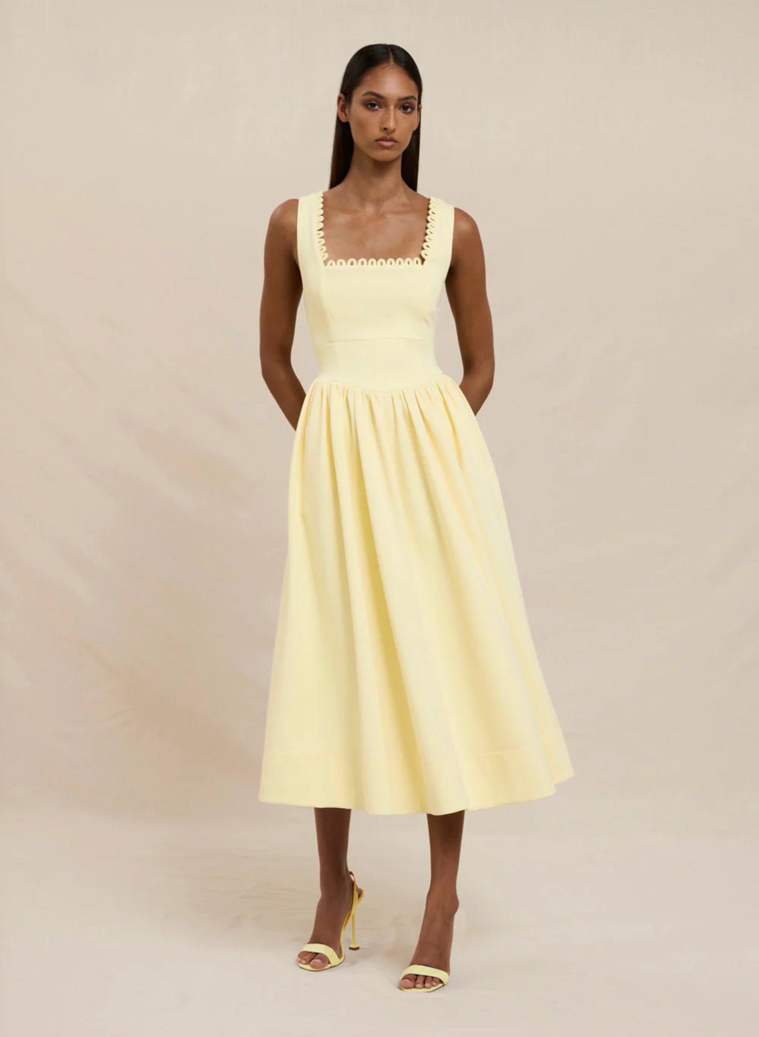 Nova Scallop Midi Dress - Lemon