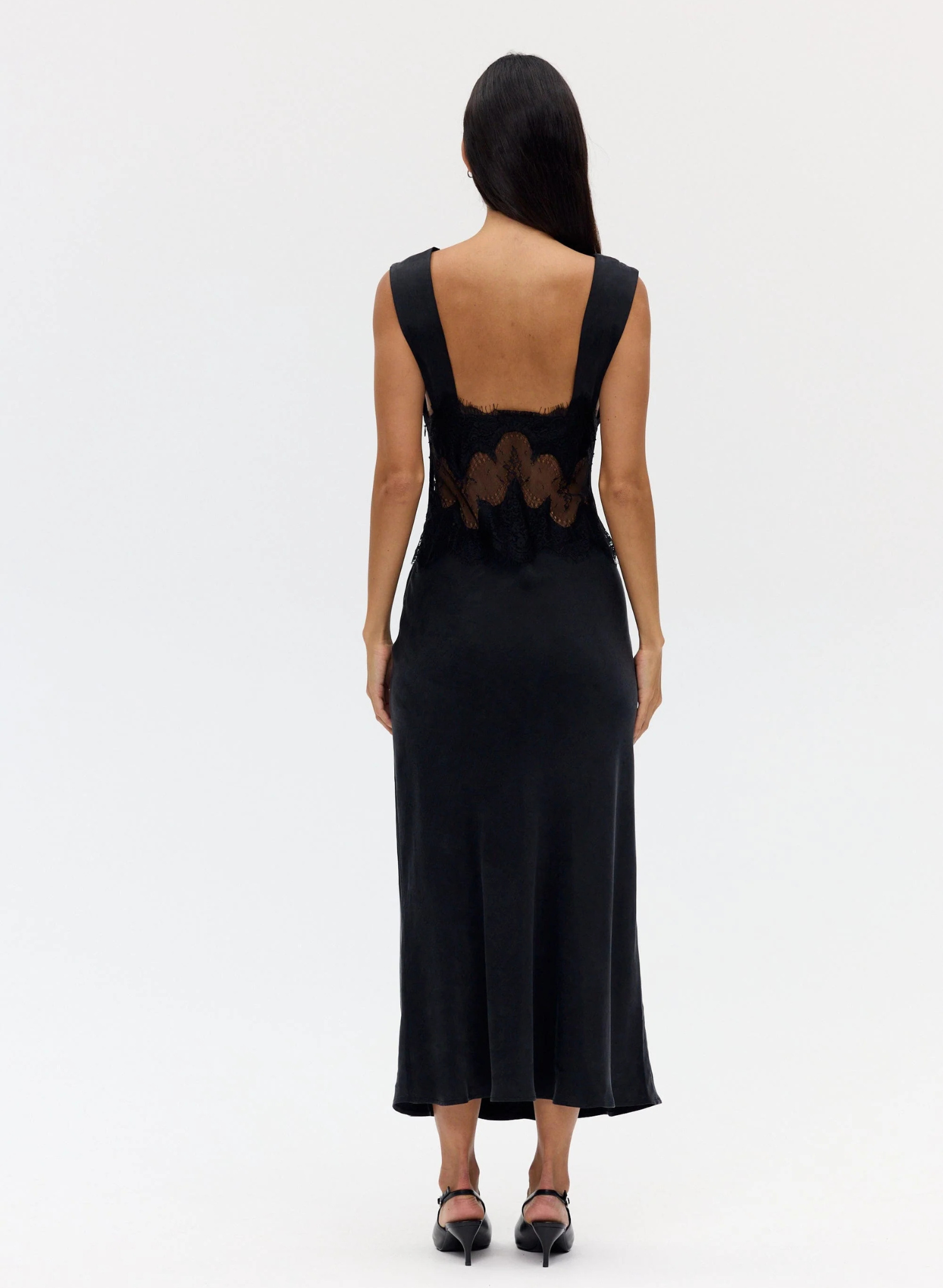 Visions Lace Deep V Maxi Dress | Ebony