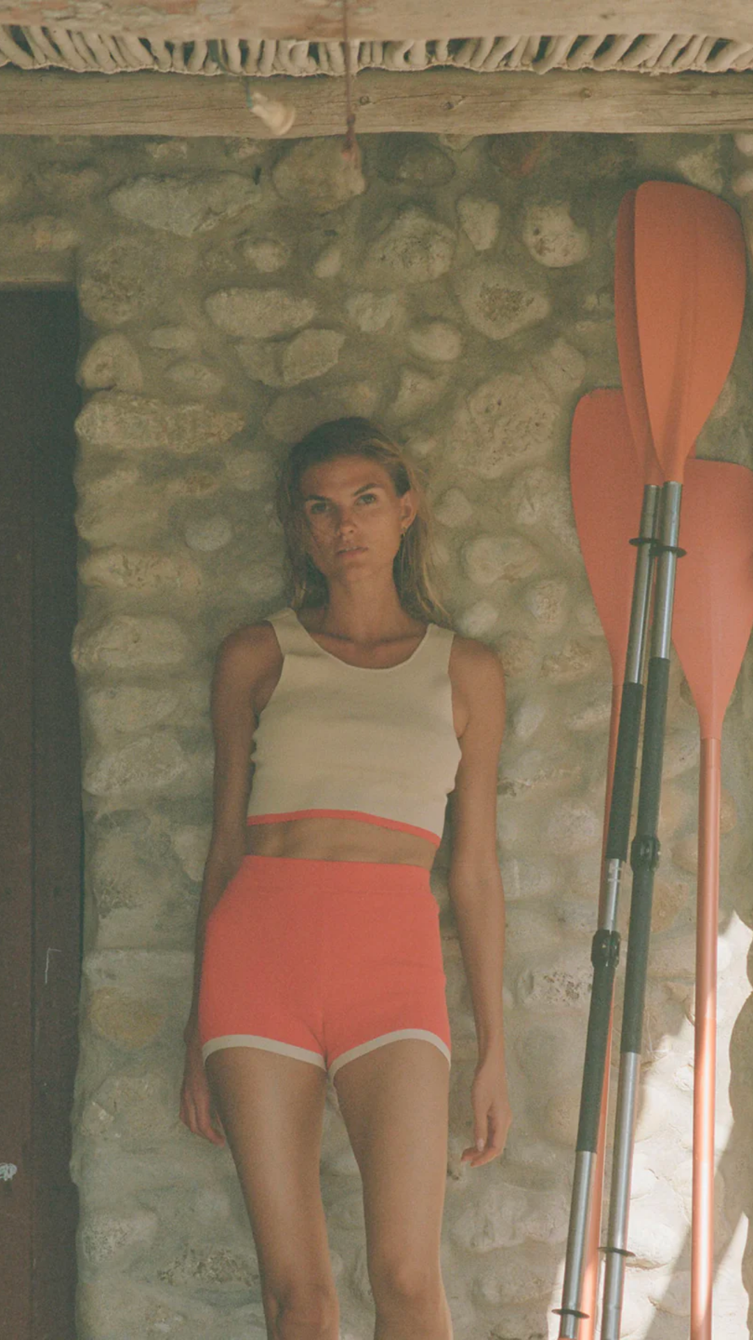 Contrast Organic Cotton Blend Knit Top in Sand