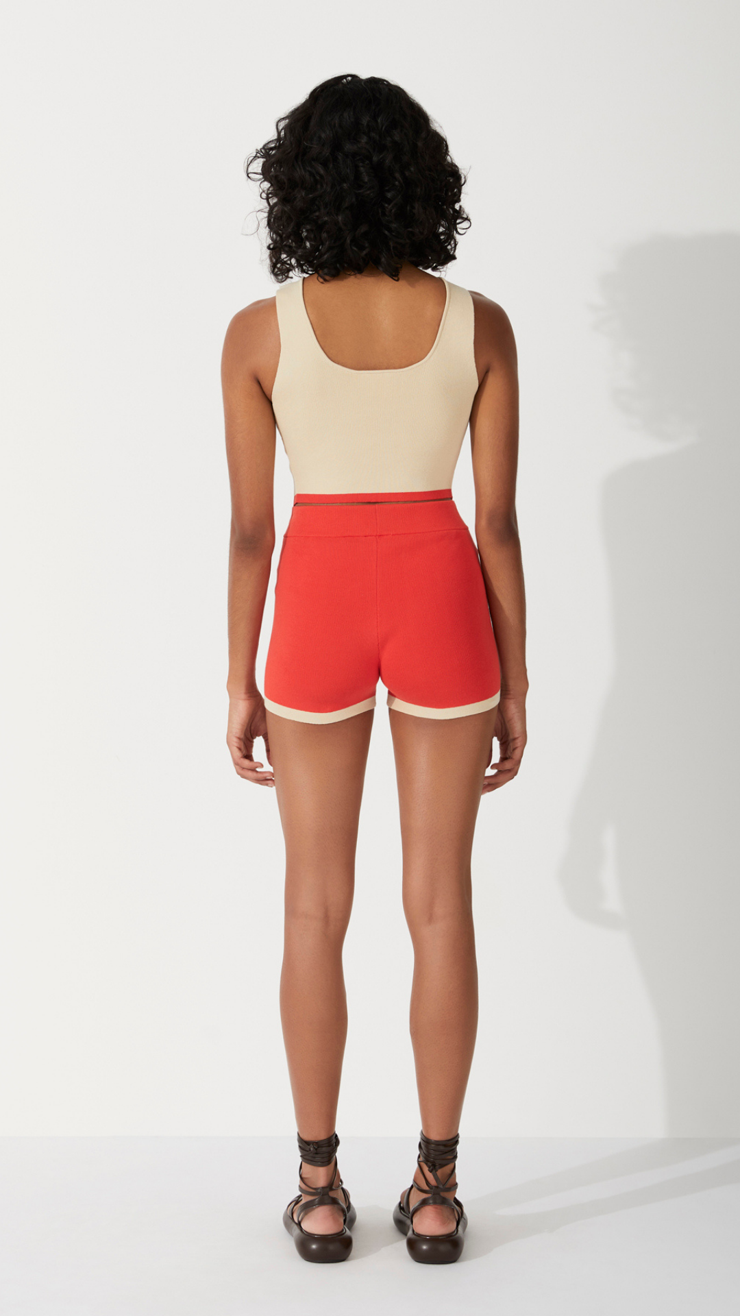 Contrast Organic Cotton Blend Knit Top in Sand