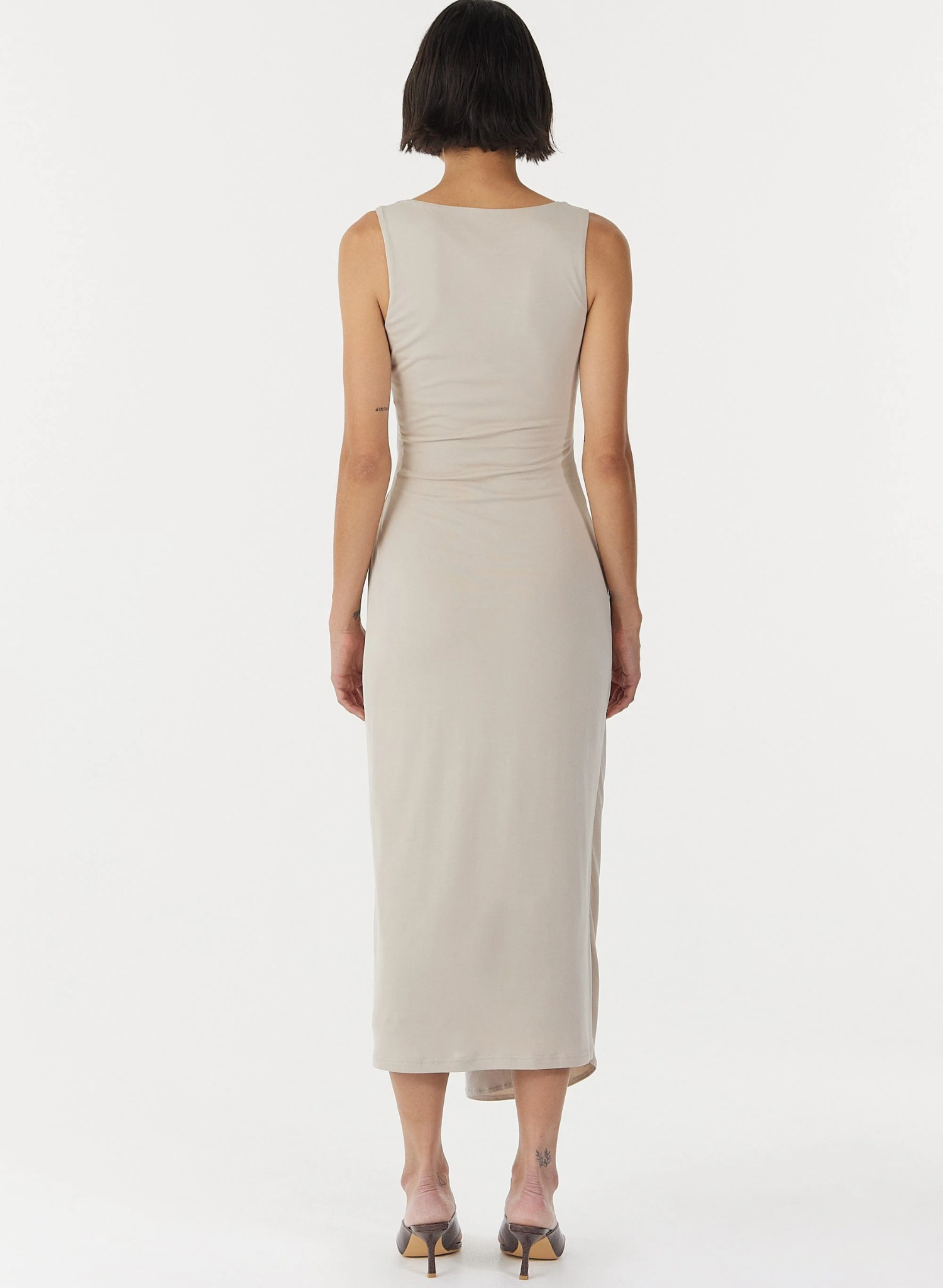 STIRLING TWIST CROSS OVER MIDI DRESS IN OYSTER GREY