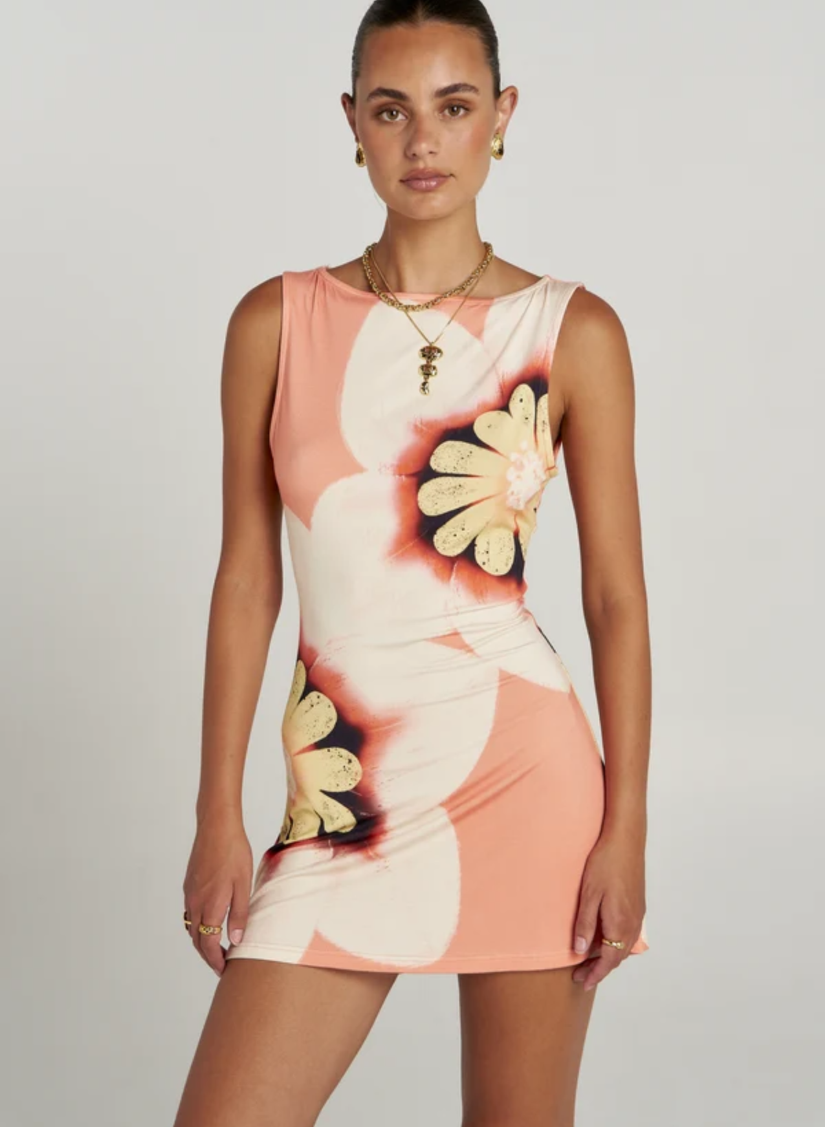 Boatneck Mesh Mini Dress - Harlequin