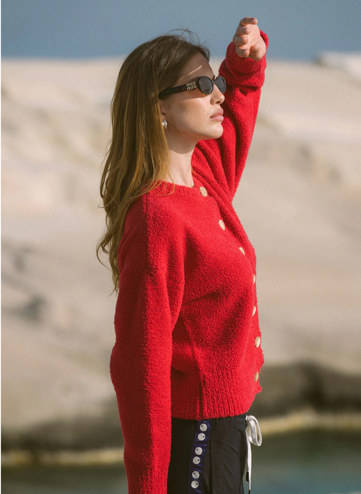 Aimes Shell Cardigan Deep Coral