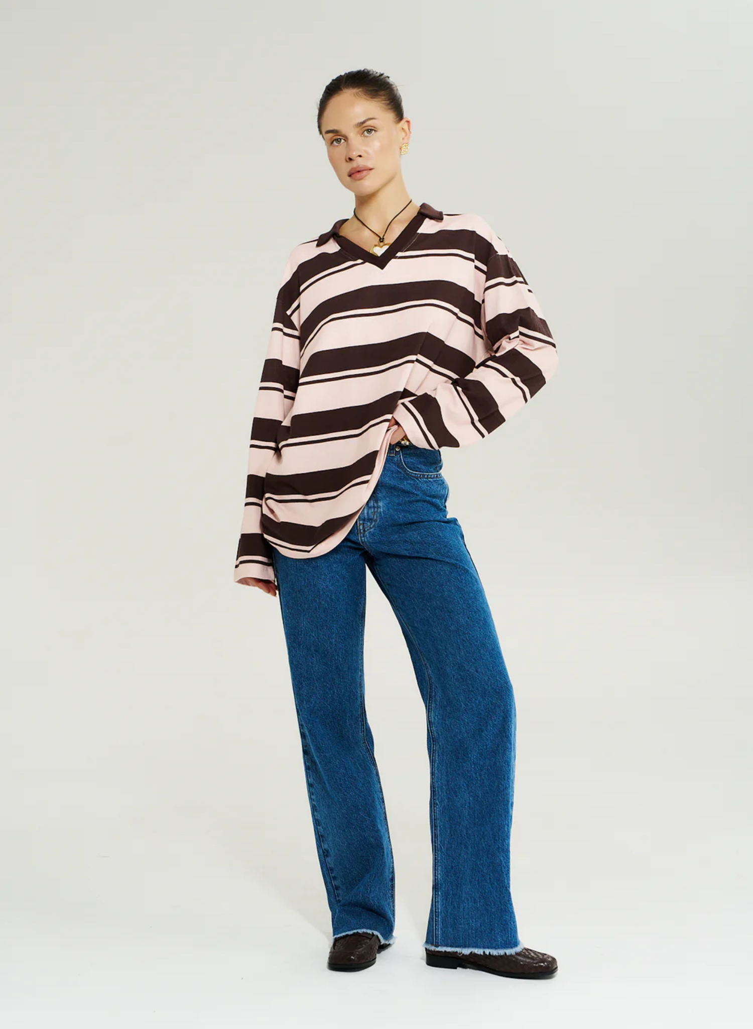 LS Polo Stripe - Choc Rose Stripe