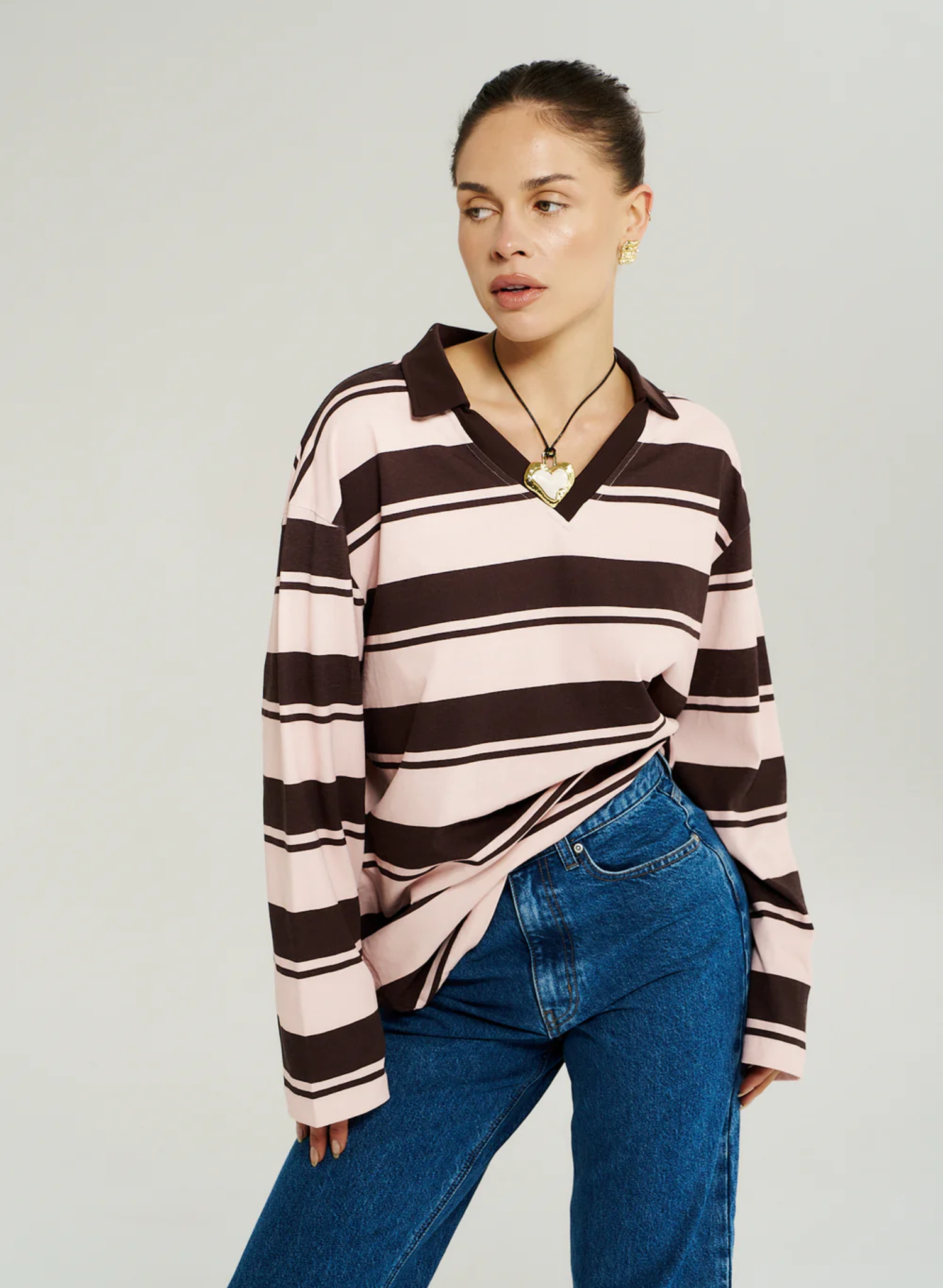 LS Polo Stripe - Choc Rose Stripe