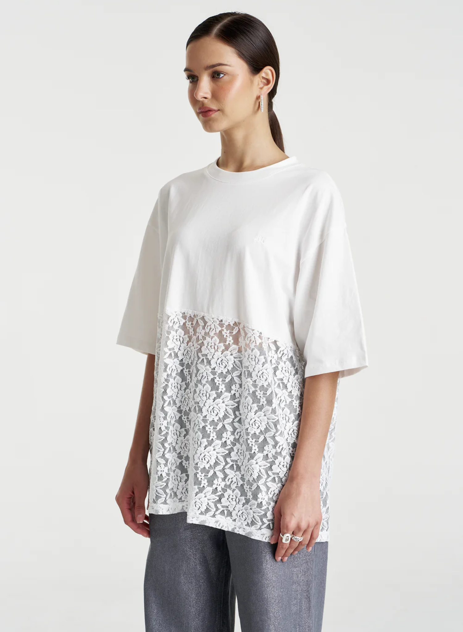 Lace Panel Tee - Lily White