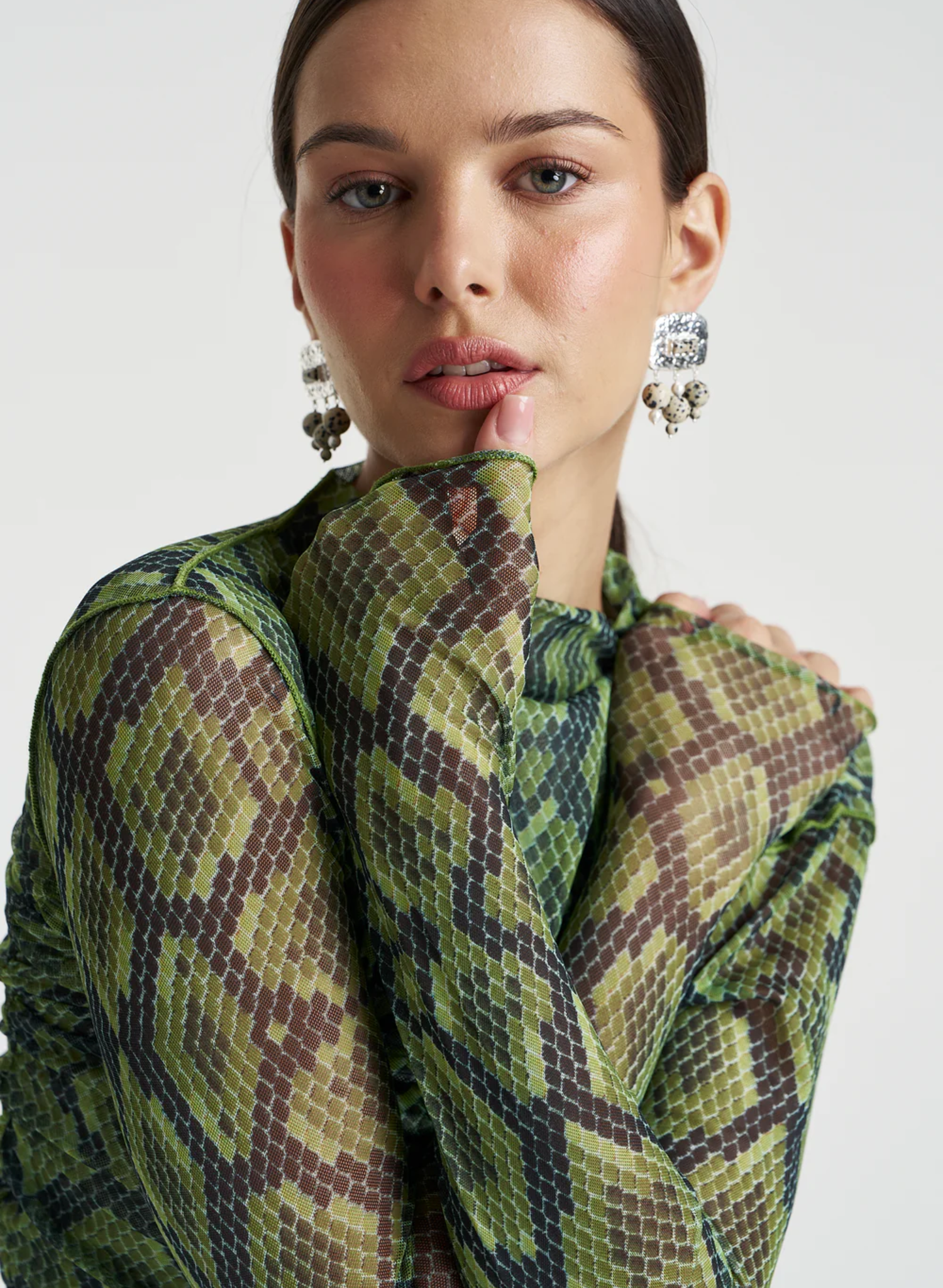 Mesh LS Rouched Skivvy in Viper