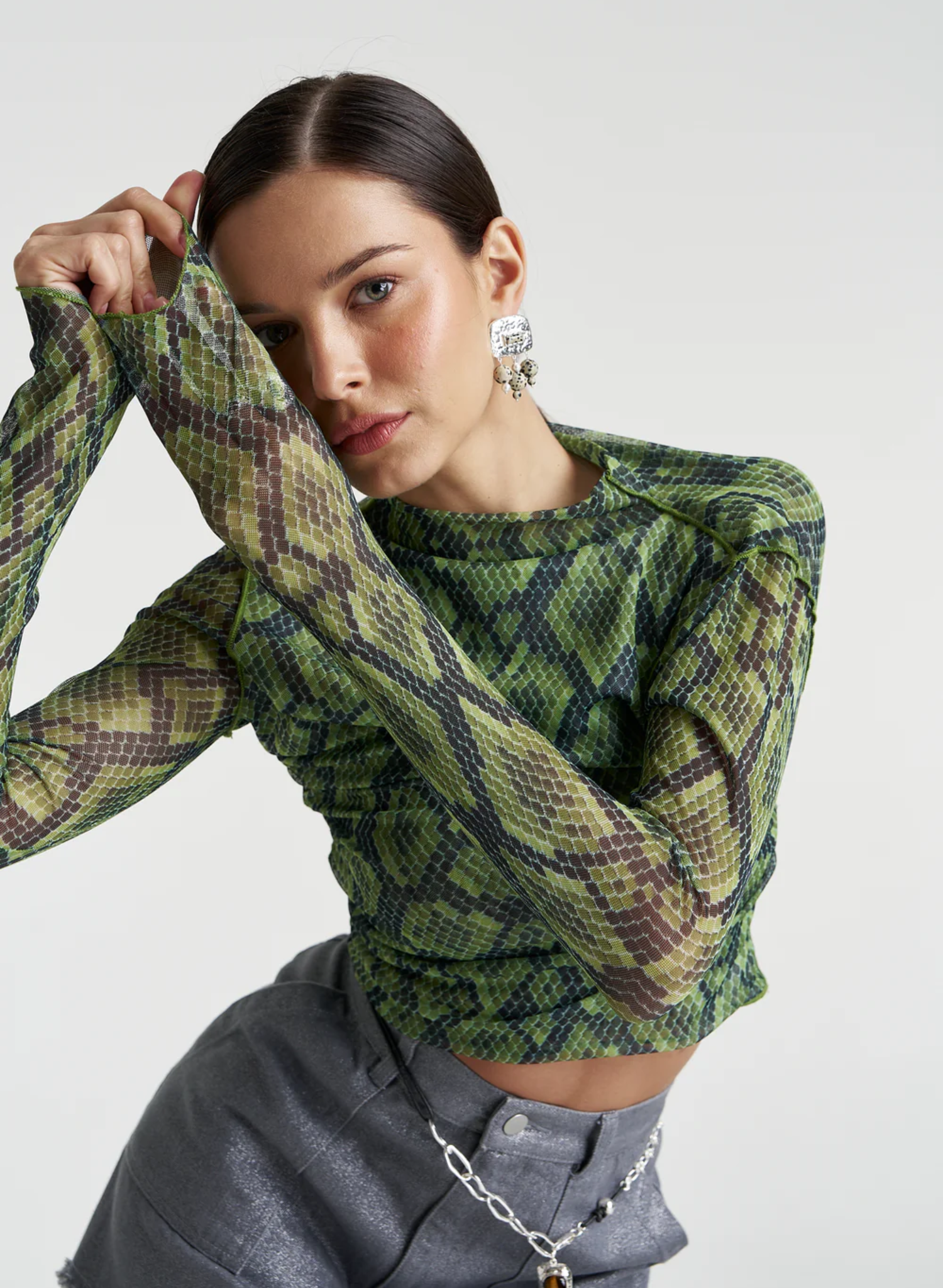 Mesh LS Rouched Skivvy in Viper