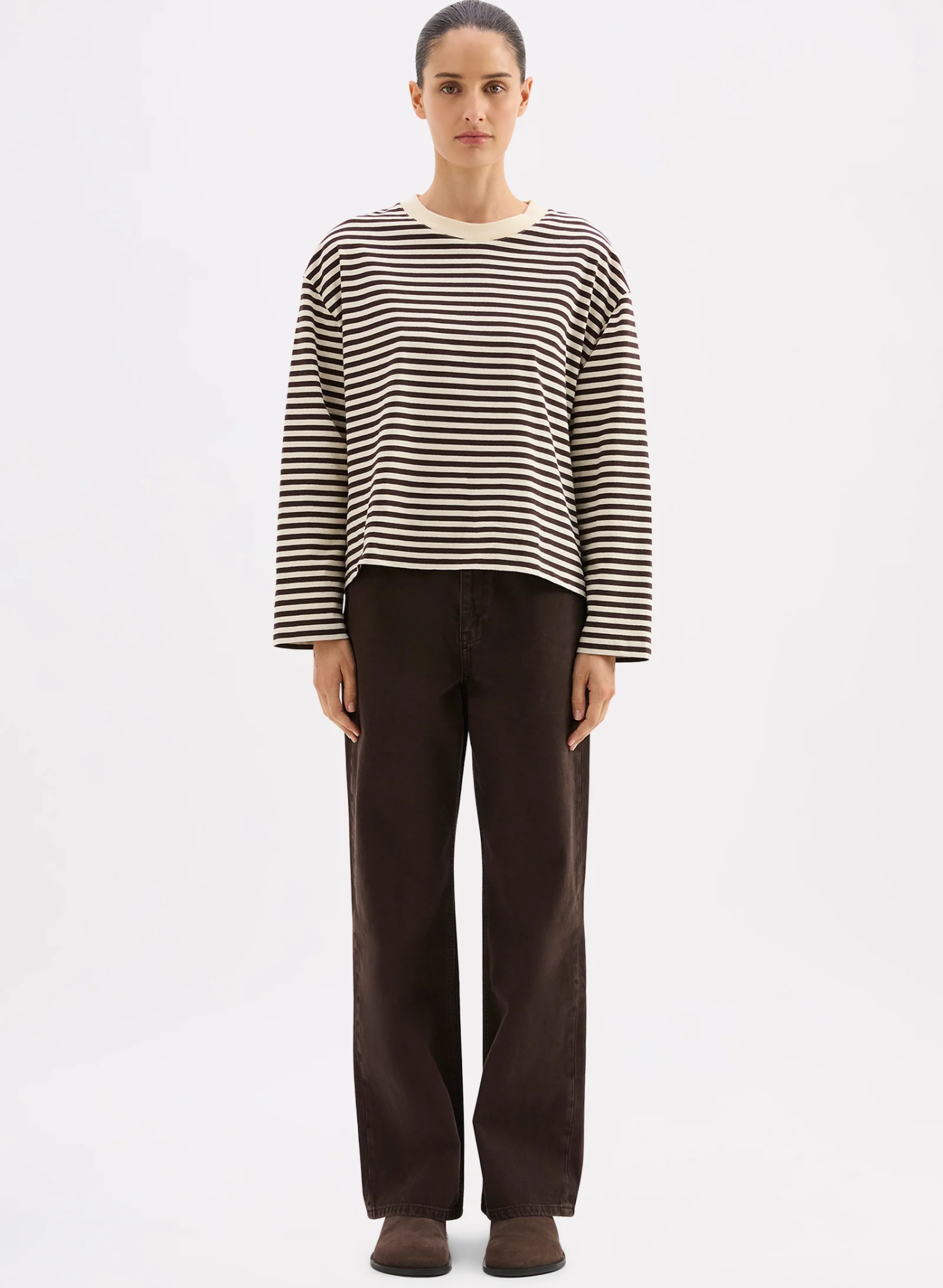 Organic Stripe LS Tee - Espresso Stripe