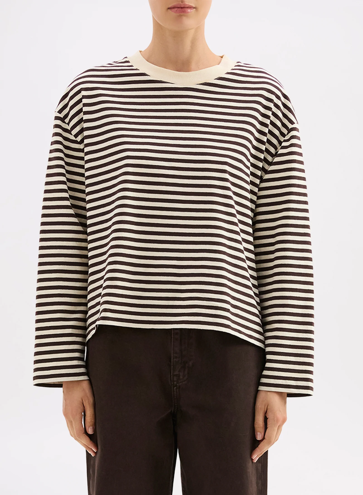 Organic Stripe LS Tee - Espresso Stripe