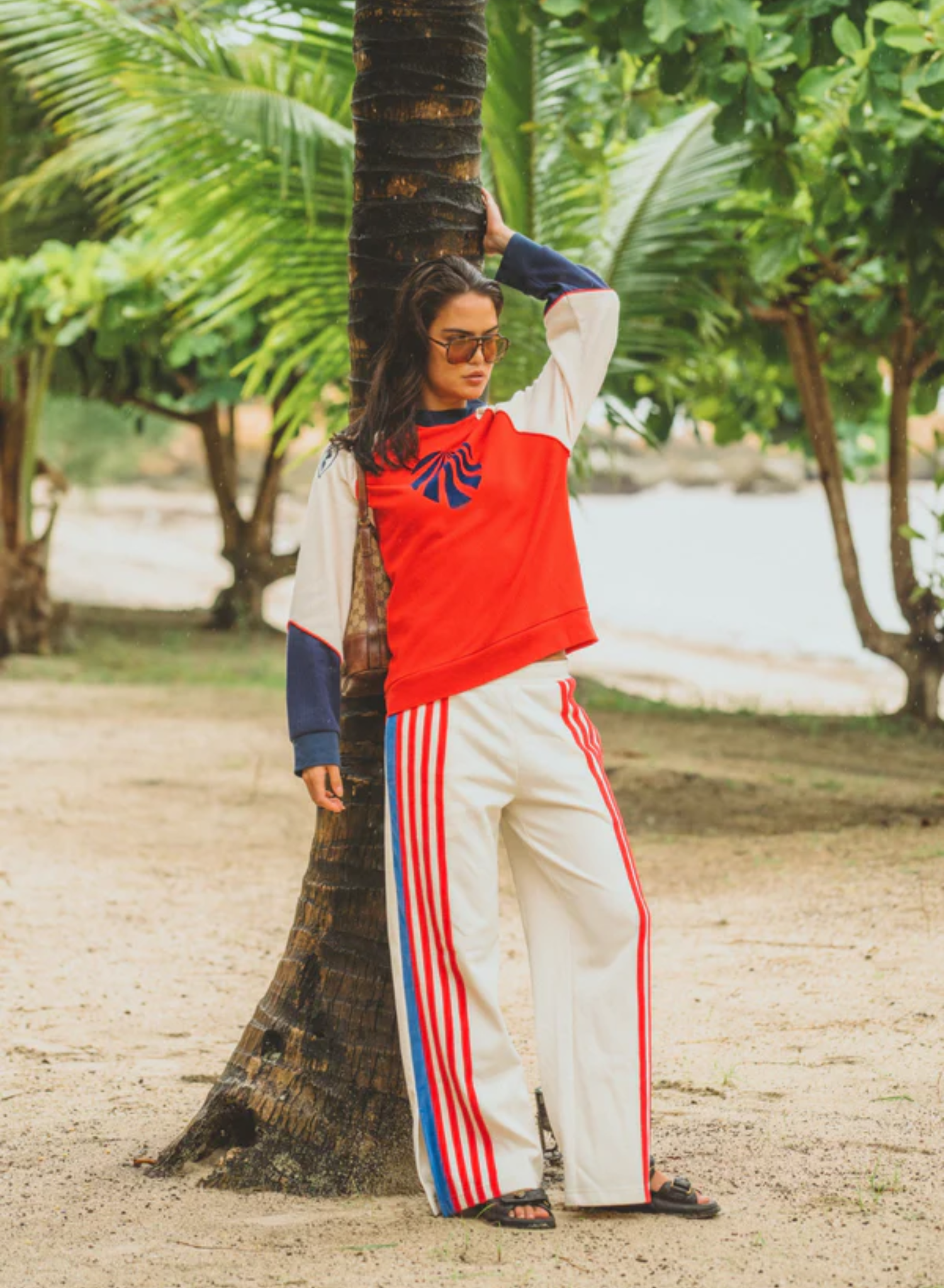 Stripe Sports Sheen Pant in Snow