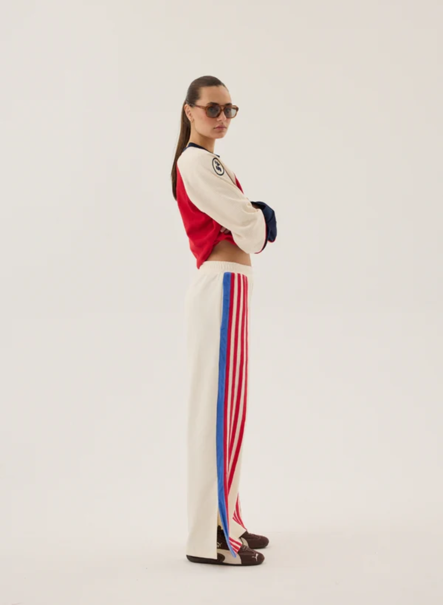 Stripe Sports Sheen Pant in Snow