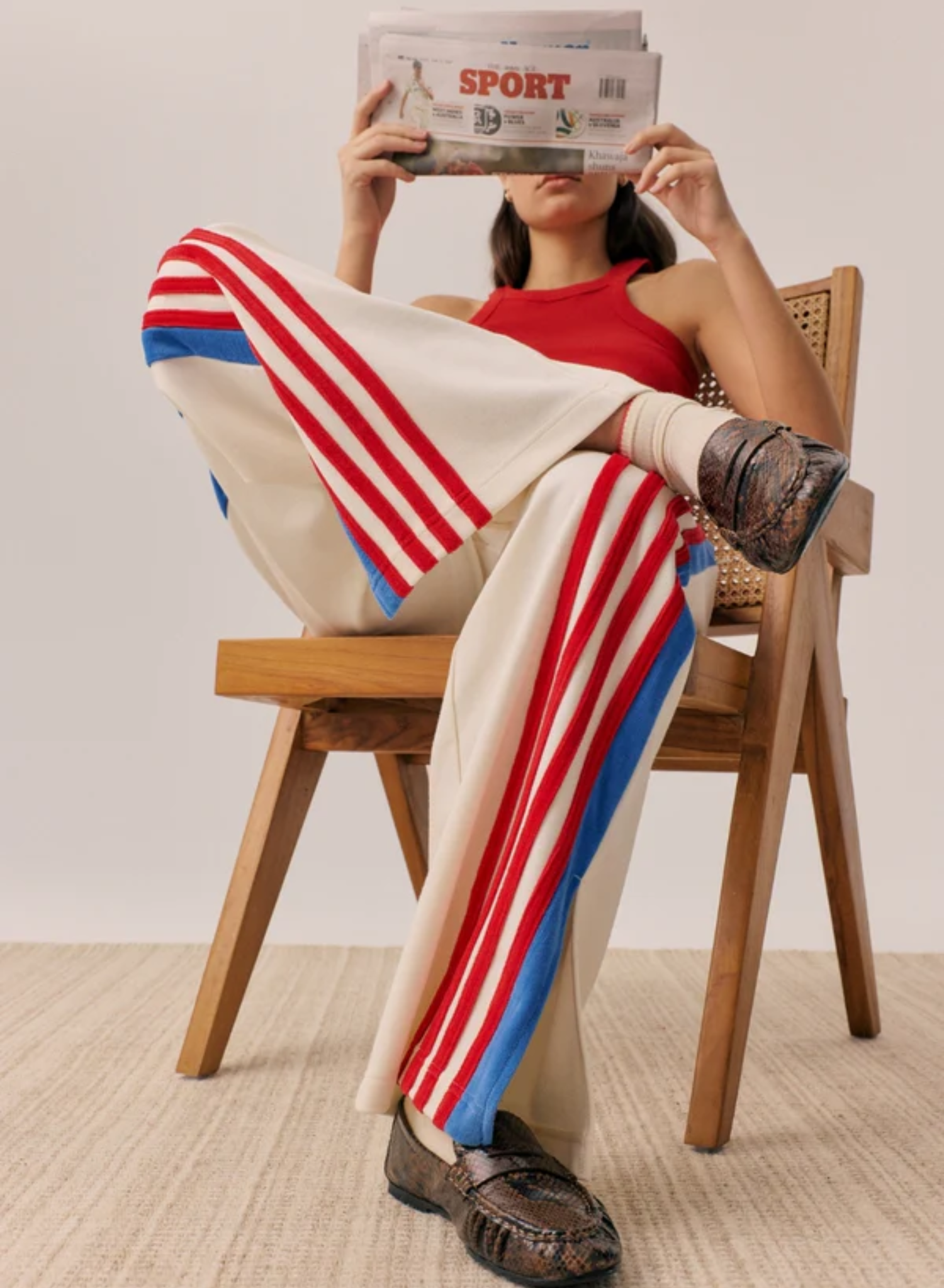 Stripe Sports Sheen Pant in Snow