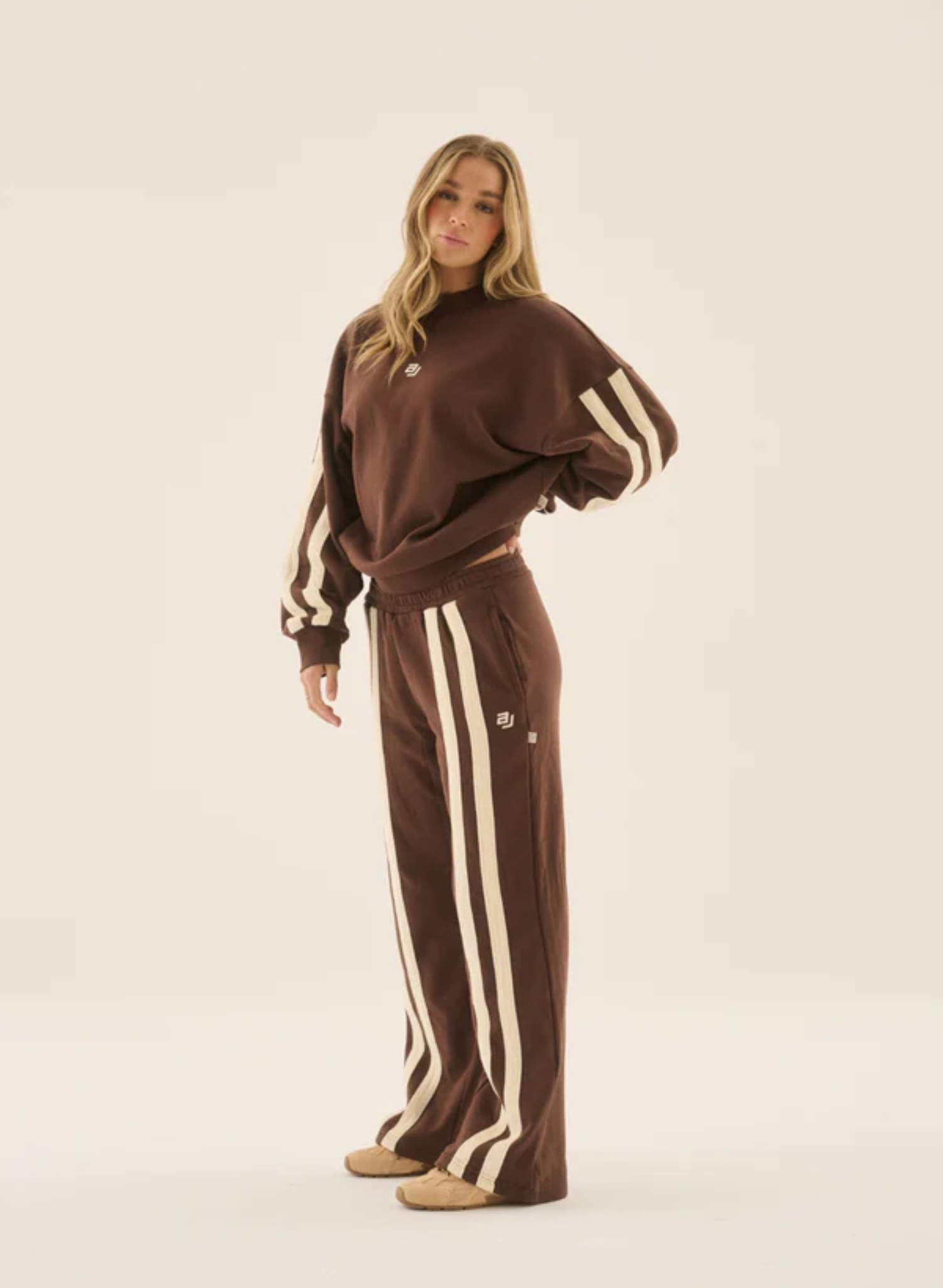 AJ Logo Stripe Trackpant in Chicory Coffee