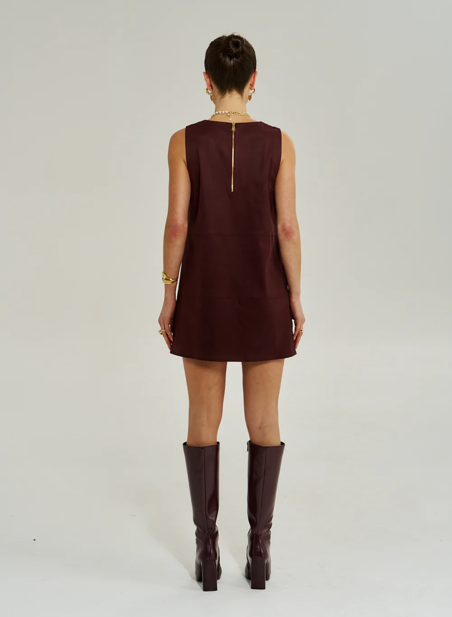 V Neck Mini Dress - Syrah