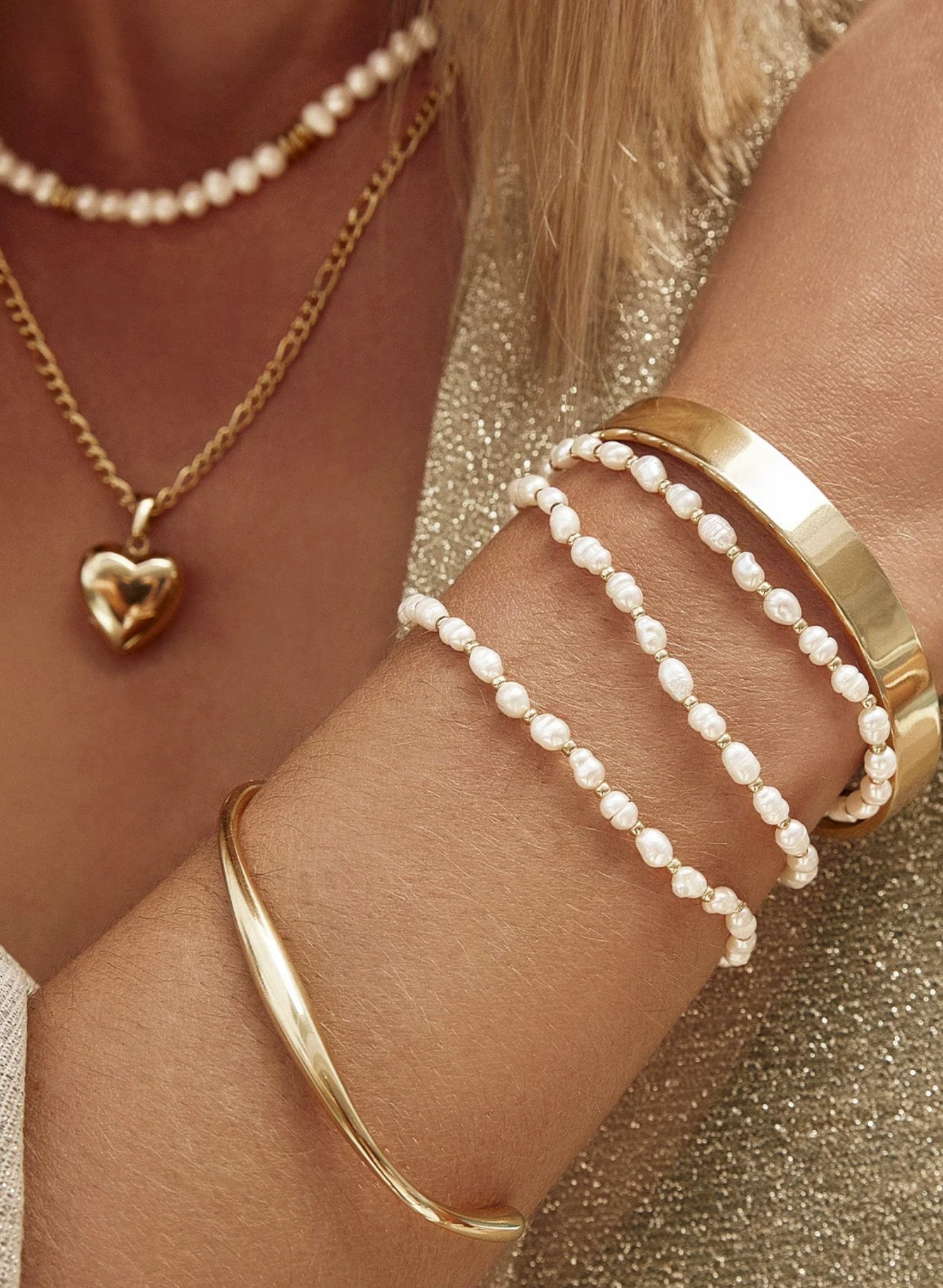 Amber Pearl and Gold Bracelet
