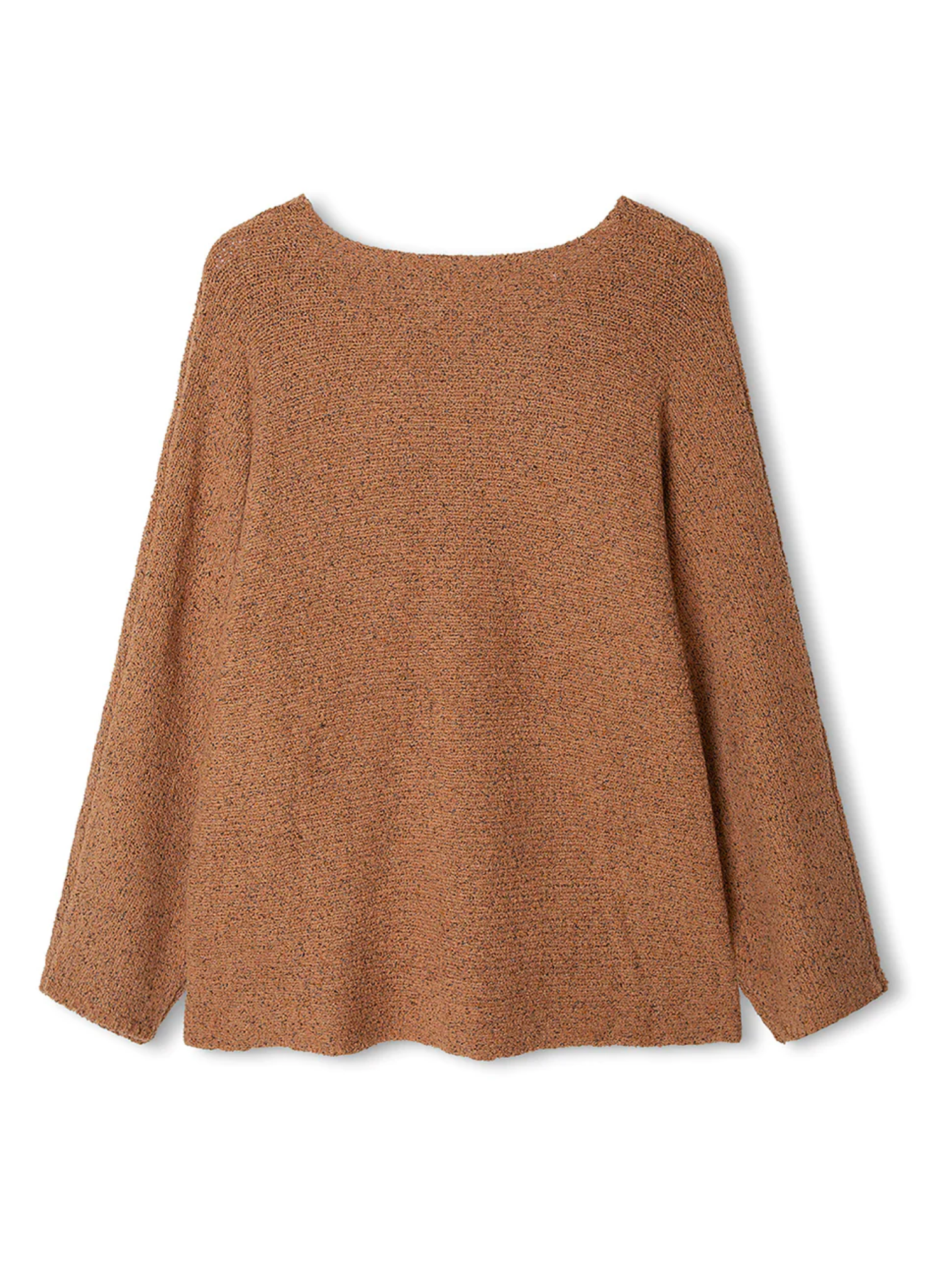 The Almond Cotton Blend Knit Jumper by Zulu & Zephyr has a relaxed fit, longer length sleeve, and V neckline, in a multi tonal yarn of rich almond brown with grey and black flecks. In a light to mid-weight drapey knit with raw look hem detailing, this may be paired with your favourite skirt or shorts for a transeasonal look.