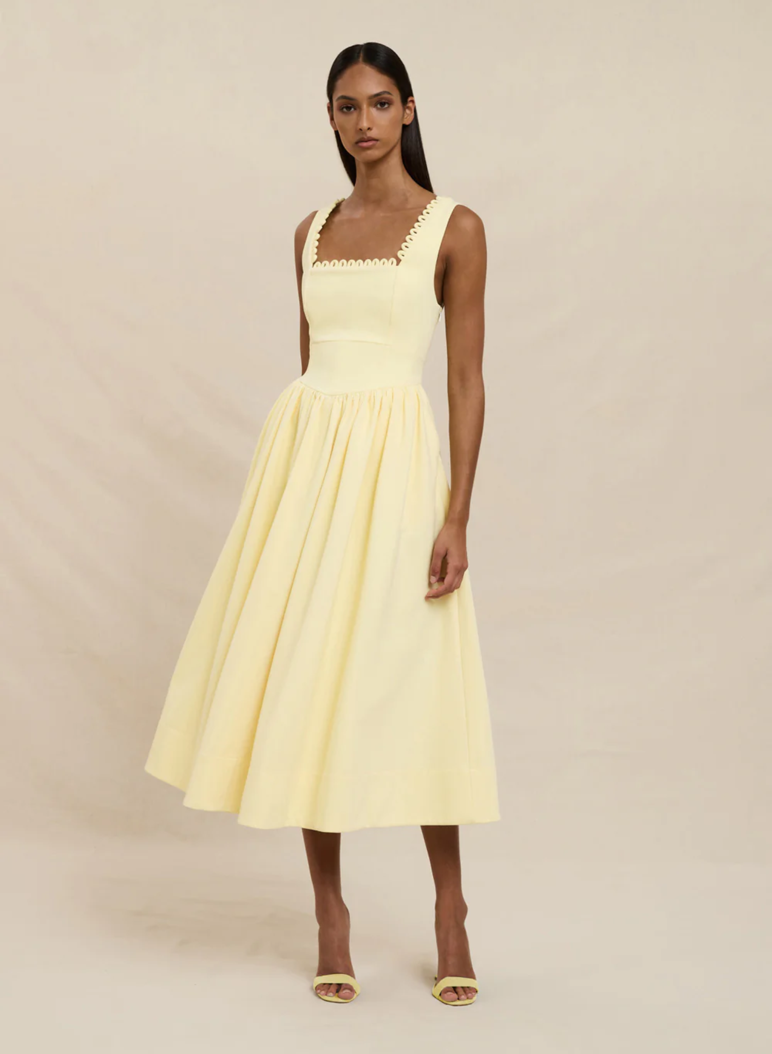 Nova Scallop Midi Dress - Lemon
