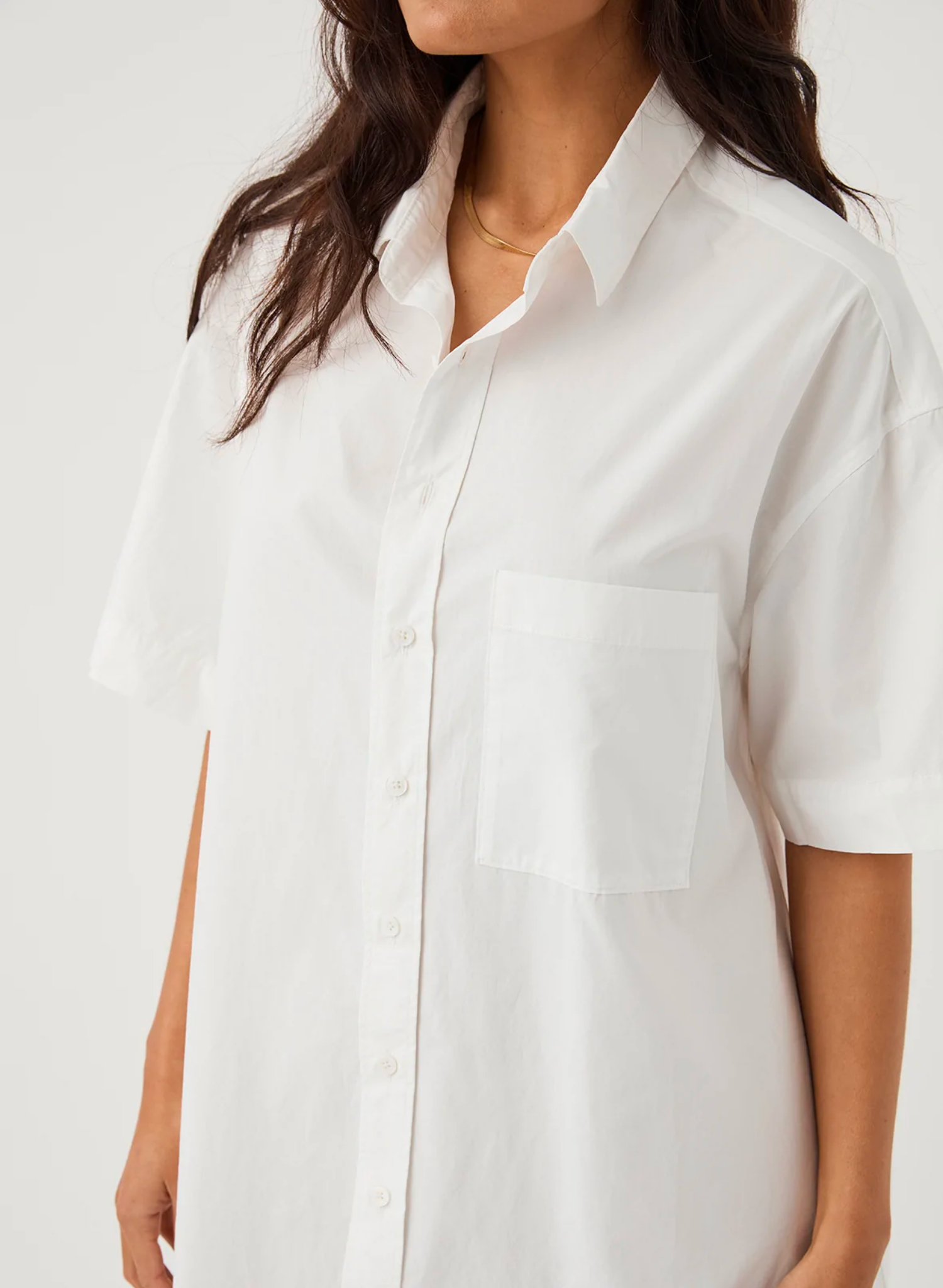 Button Down Front Front Pockets Short Sleeve Oversized Shirt Dress Mid Thigh Length Premium Poplin Fabric Ethically produced Free of harmful chemicals: OEKO-TEX Standard 100 100%  GOTS Certified Organic Cotton