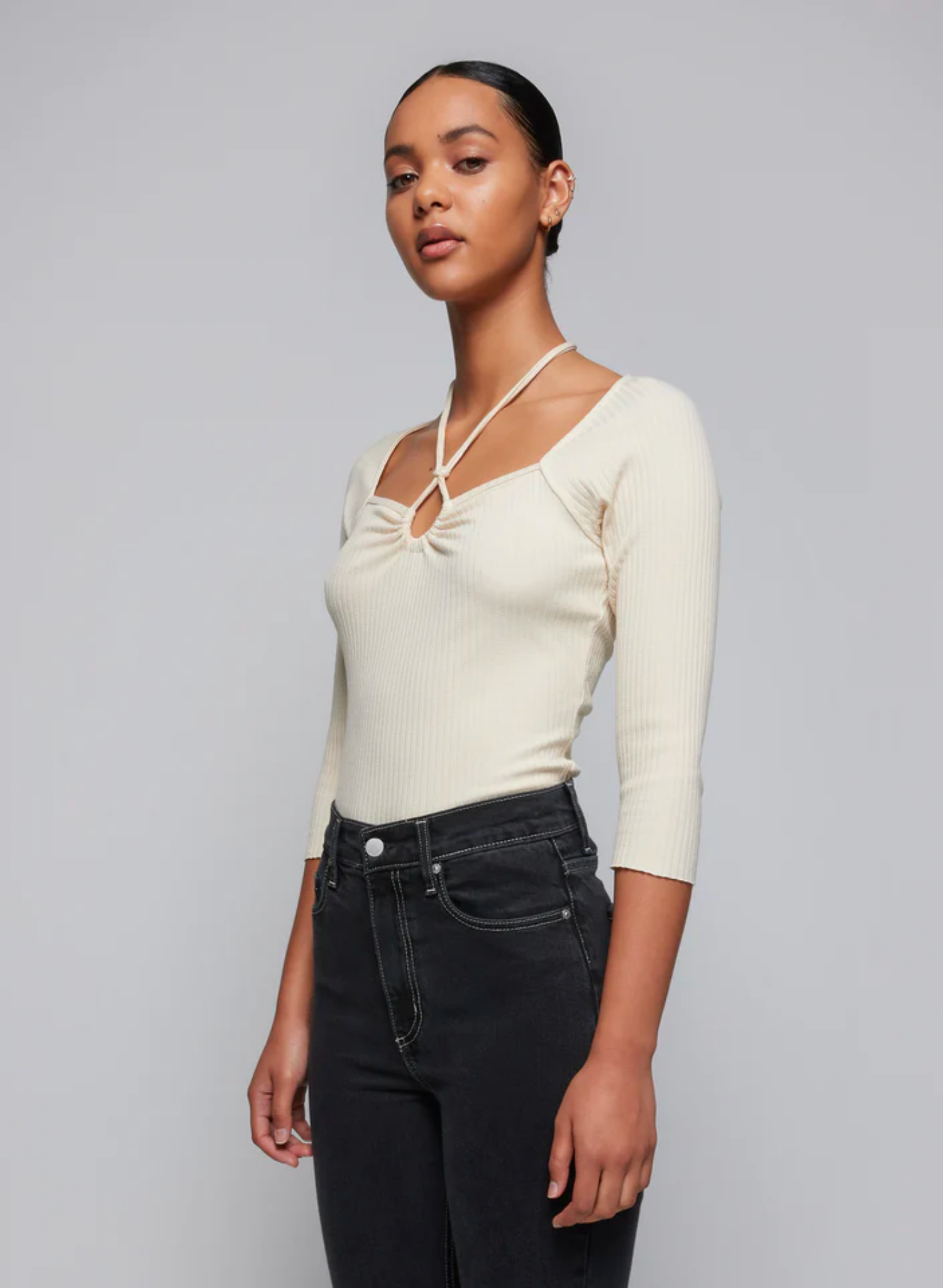 Sand Lux Rib Tie Top