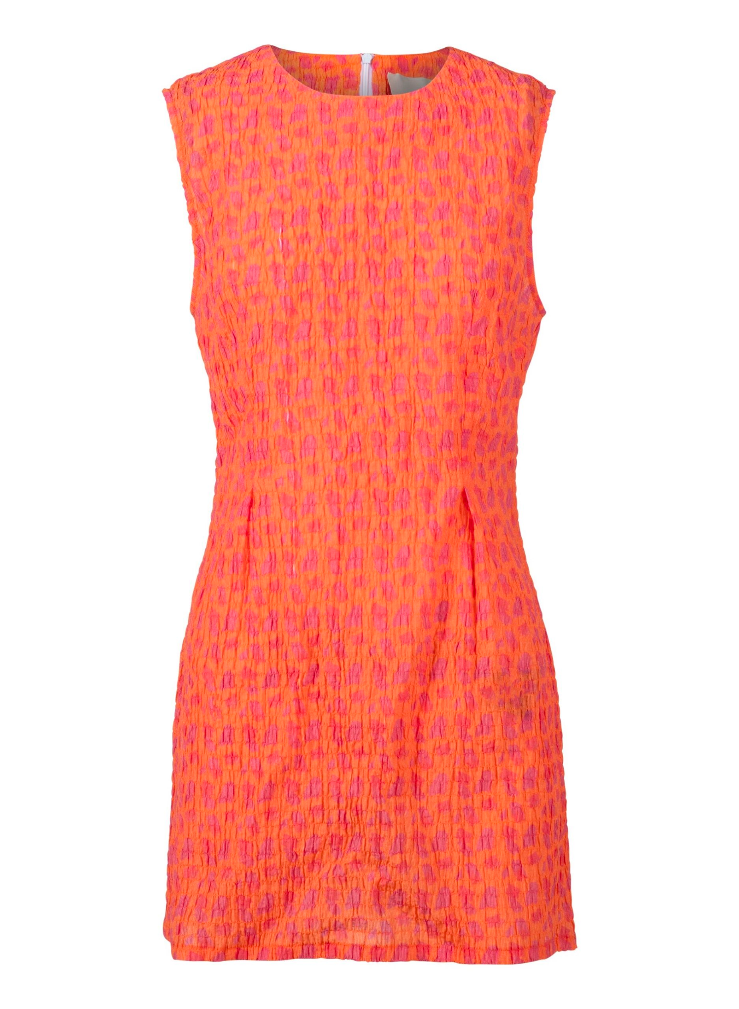 Reminiscent of a 60s style mini-dress, this classic style receives an update with textural fabrication, acid bright leopard print pattern & tailored darts designed for an embracing fit.
