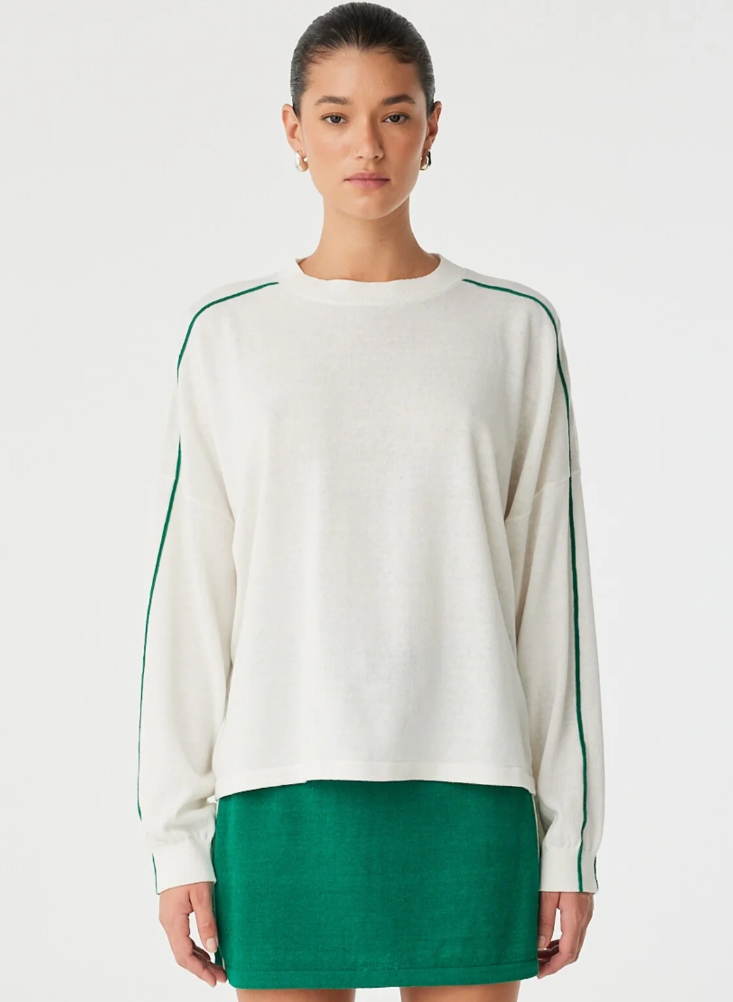 Pippa Long Sleave Top - Cream/Palm Green