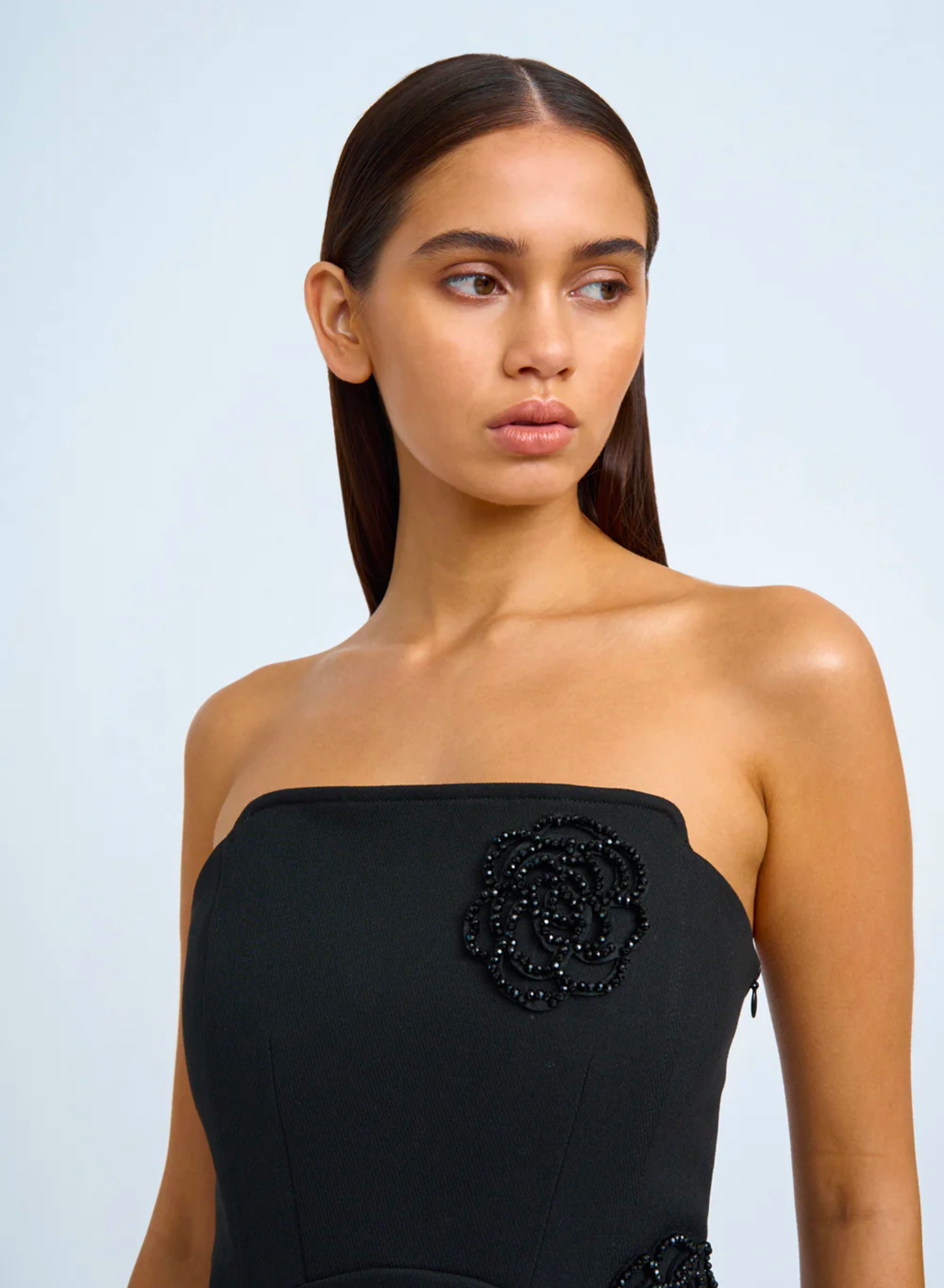 ENCHANTED BLOOM STRAPLESS MINI IN BLACK