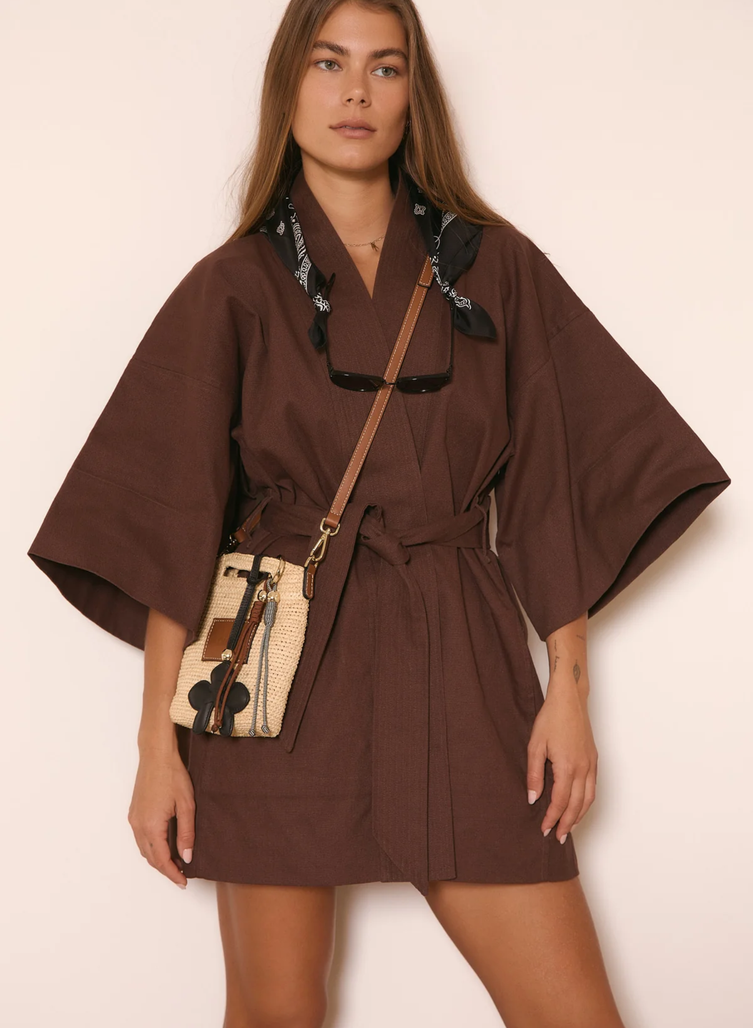 Leather Trimmed Raffia Pocket