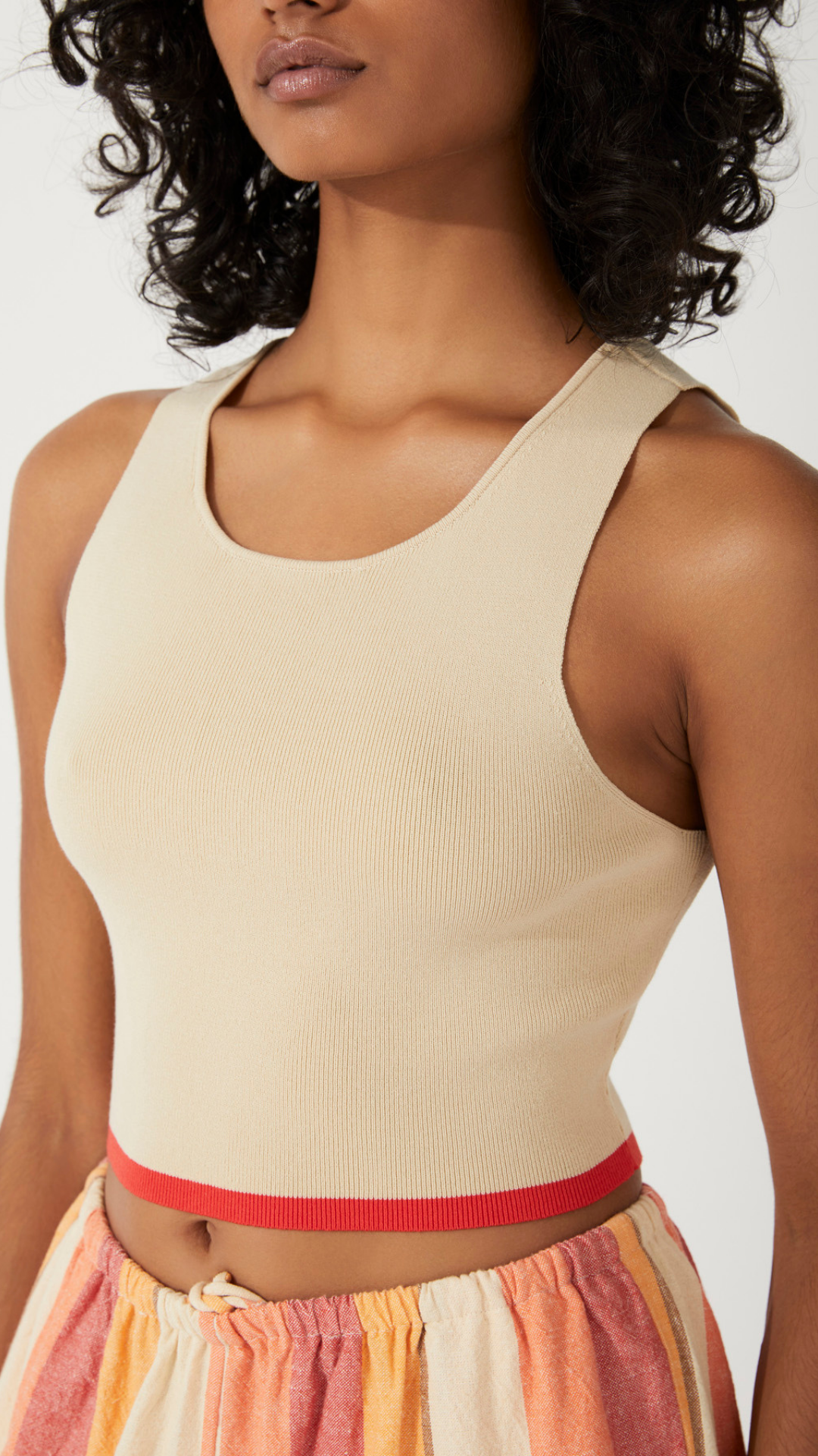 Contrast Organic Cotton Blend Knit Top in Sand