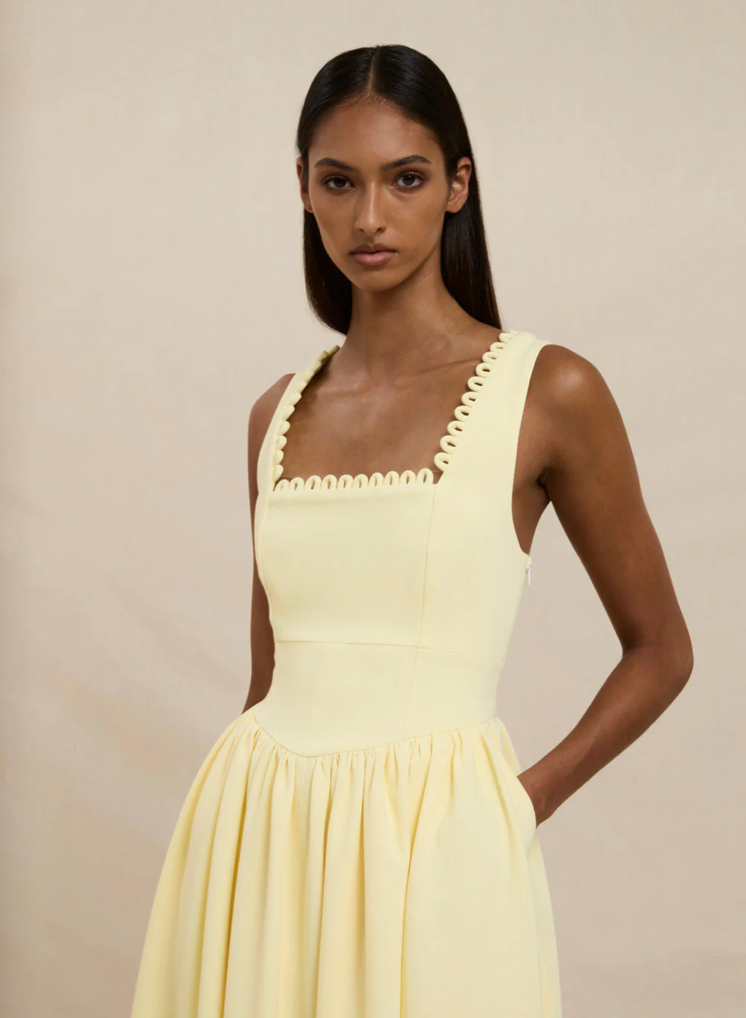 Nova Scallop Midi Dress - Lemon