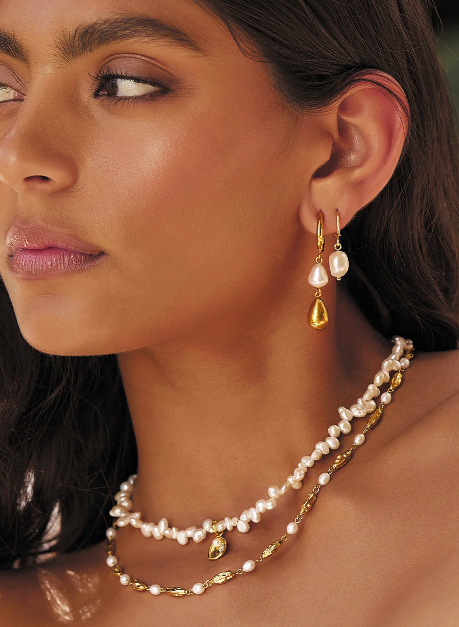 Arianna Pearl and Gold Earrings