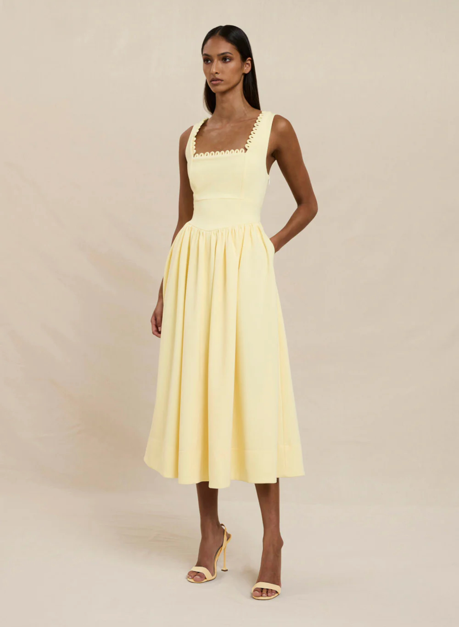 Nova Scallop Midi Dress - Lemon