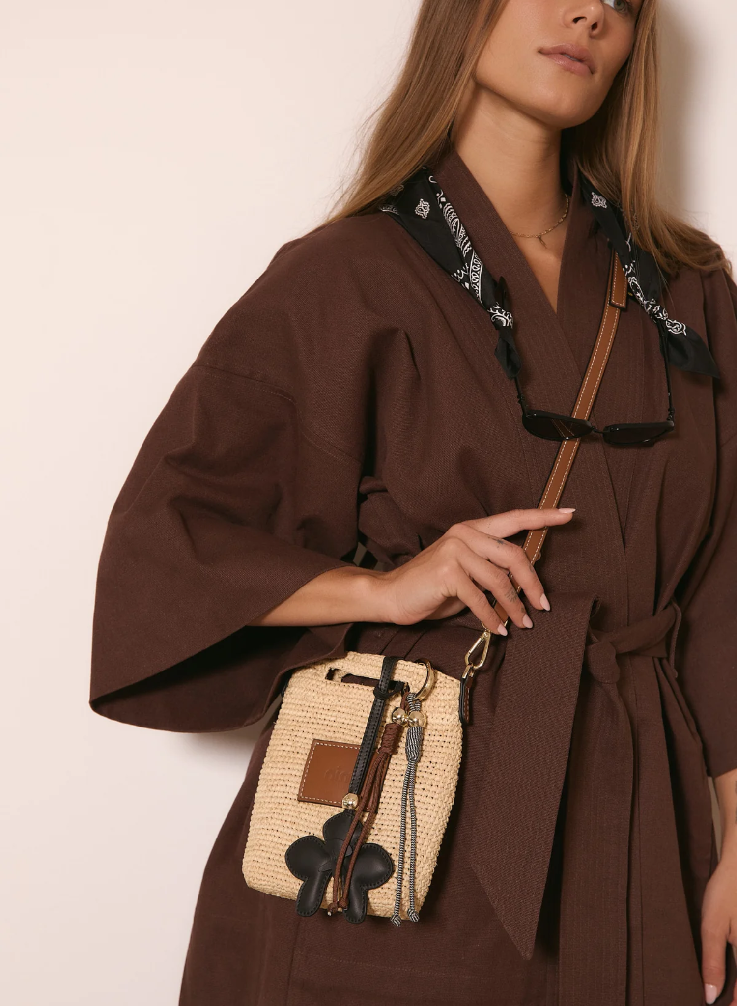 Leather Trimmed Raffia Pocket