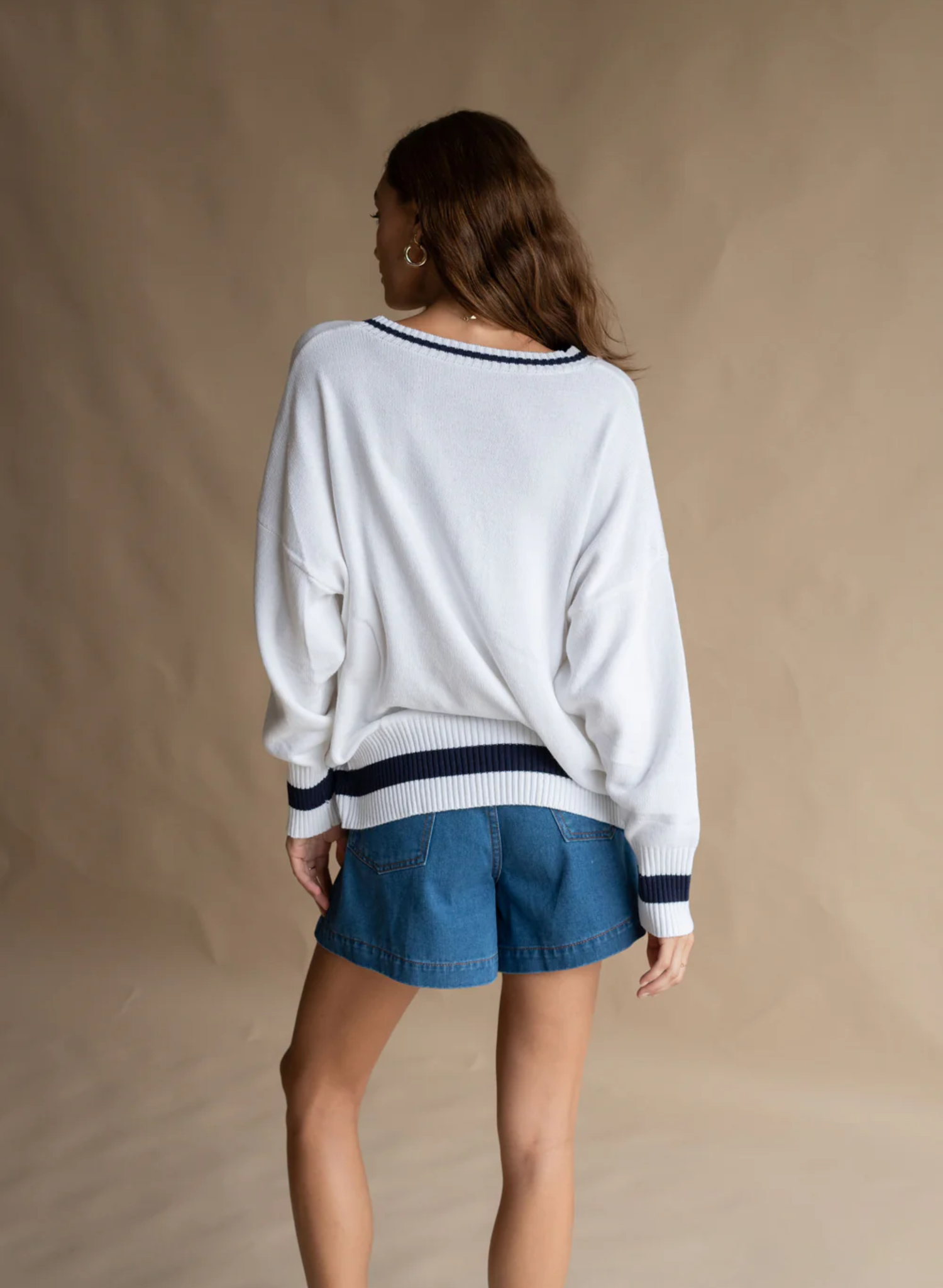 Montauk V-neck Knit Sweater in White