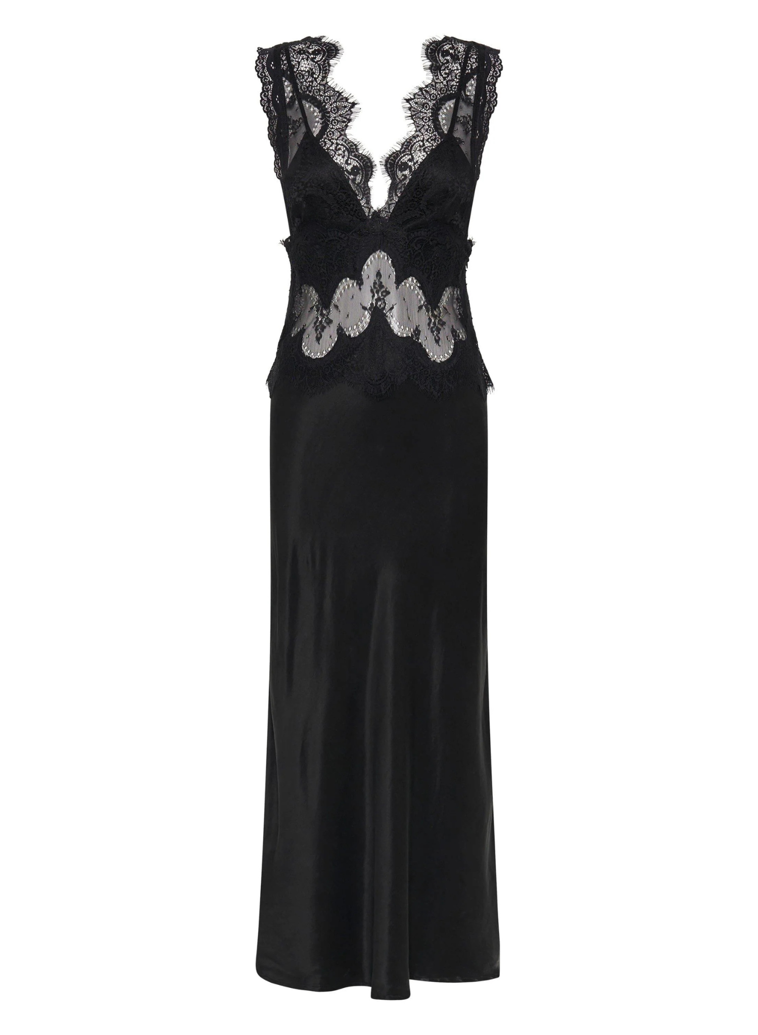 Visions Lace Deep V Maxi Dress | Ebony