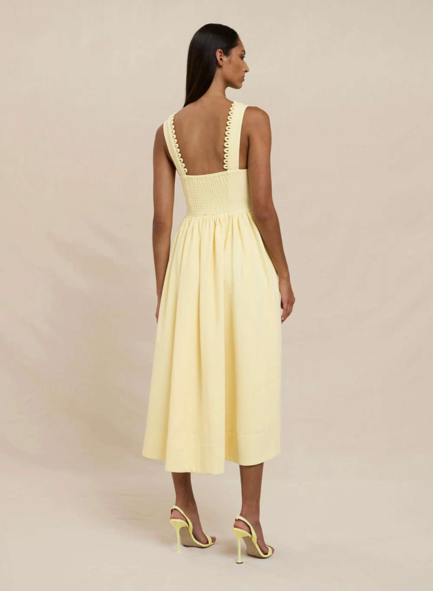 Nova Scallop Midi Dress - Lemon