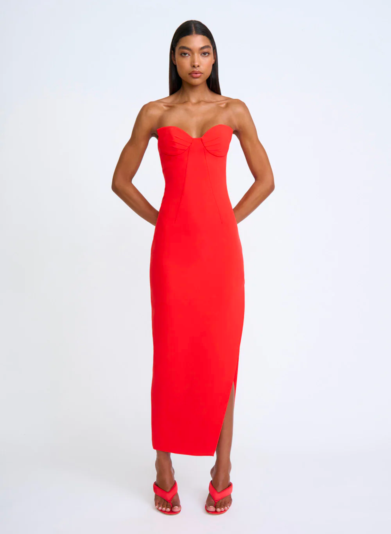 Sahana Shell Shape Strapless Midi Dress in Scarlette Red